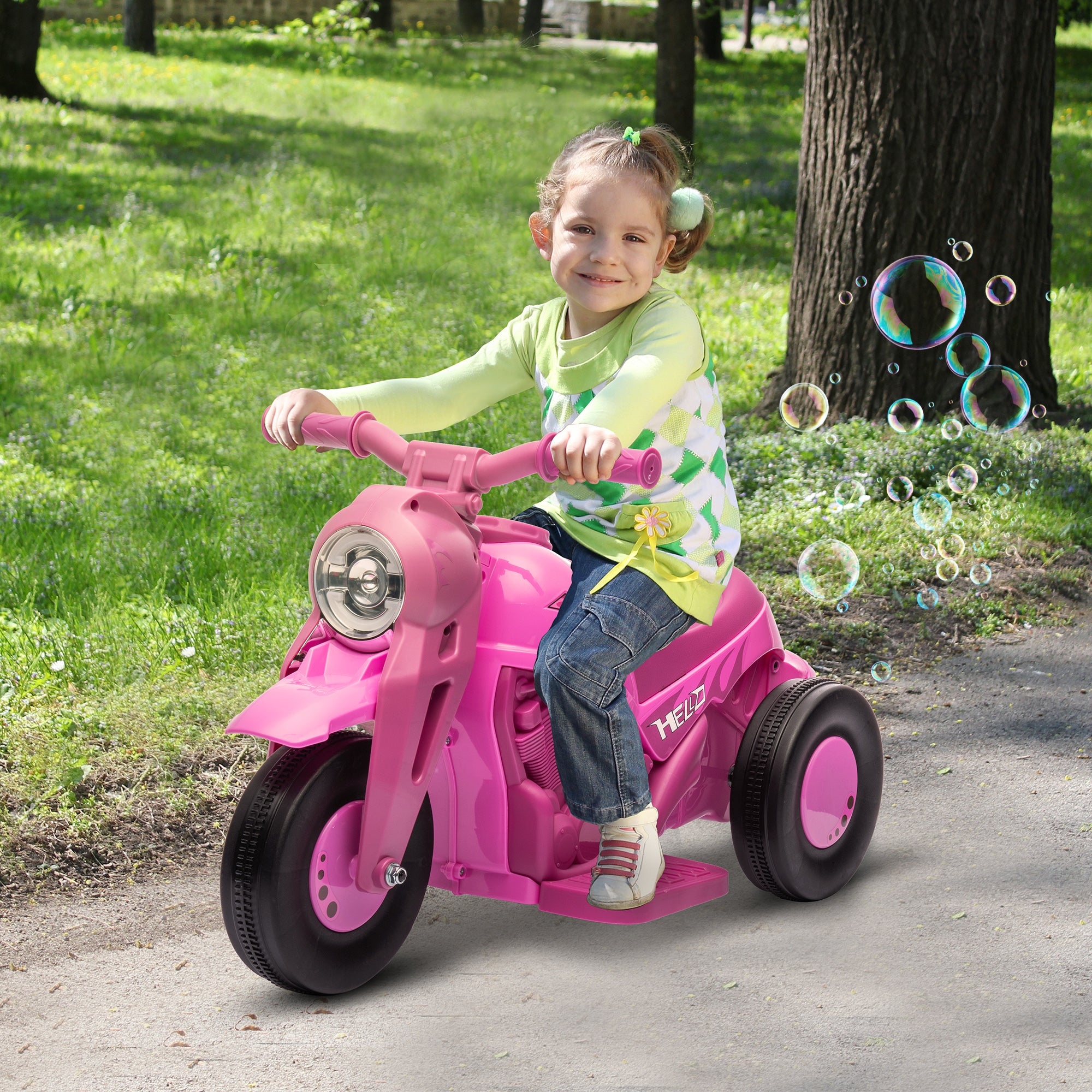 Electric Motorcycle for Kids, 3 Wheels, 6V, 3 km/h, Electric Bubble Car for Kids with Light and Sound Effects, Ages 2-5, Max Load 30 kg, Pink