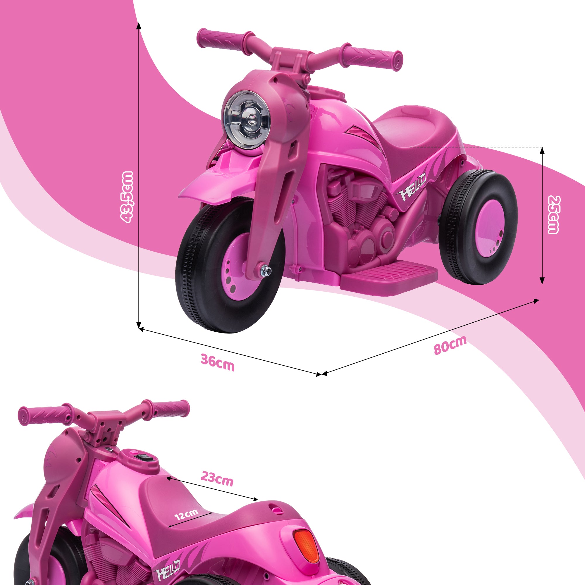 Electric Motorcycle for Kids, 3 Wheels, 6V, 3 km/h, Electric Bubble Car for Kids with Light and Sound Effects, Ages 2-5, Max Load 30 kg, Pink