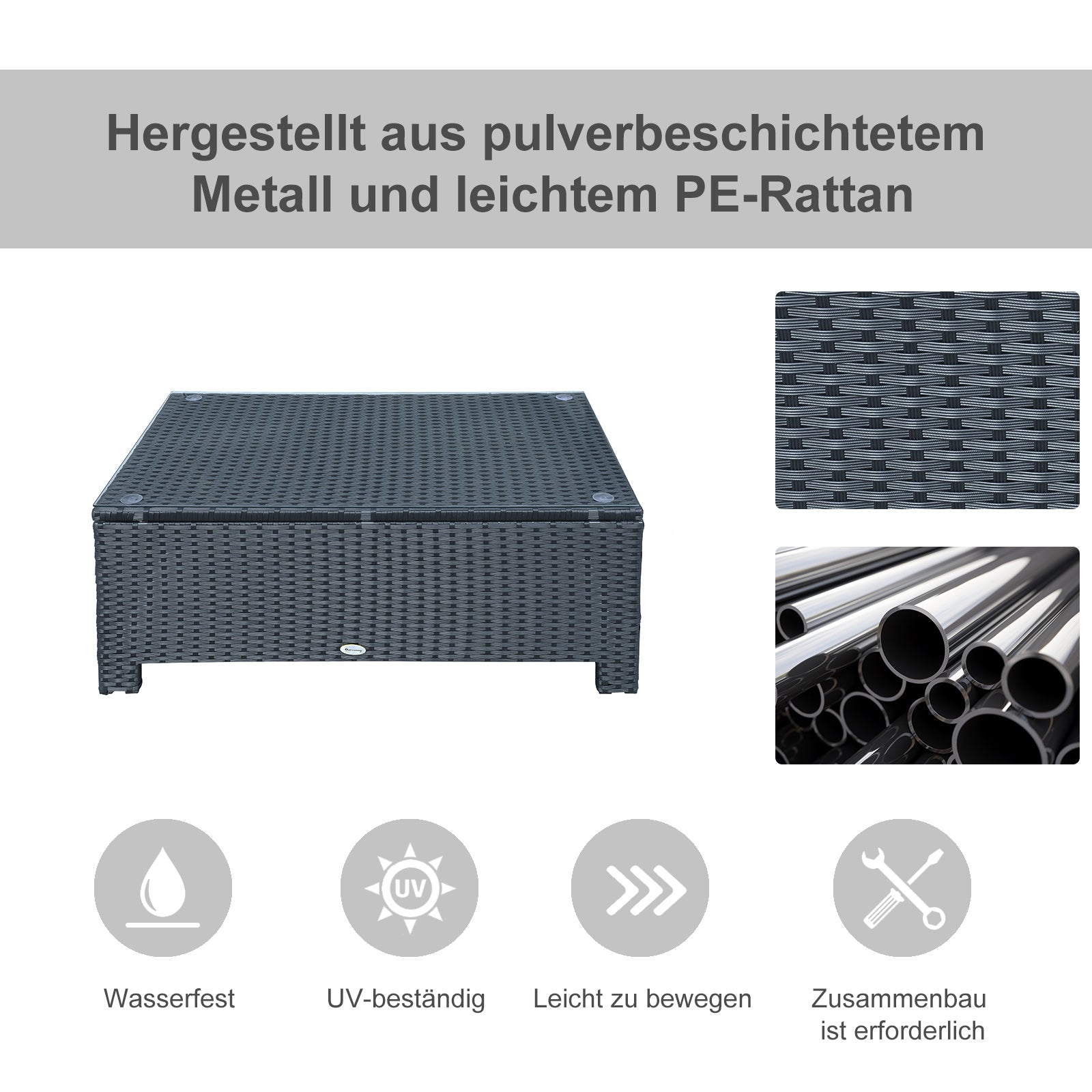 Garden Side Table Coffee Table Patio Table Balcony Table Poly Rattan Black 85 x 50 x 39 cm