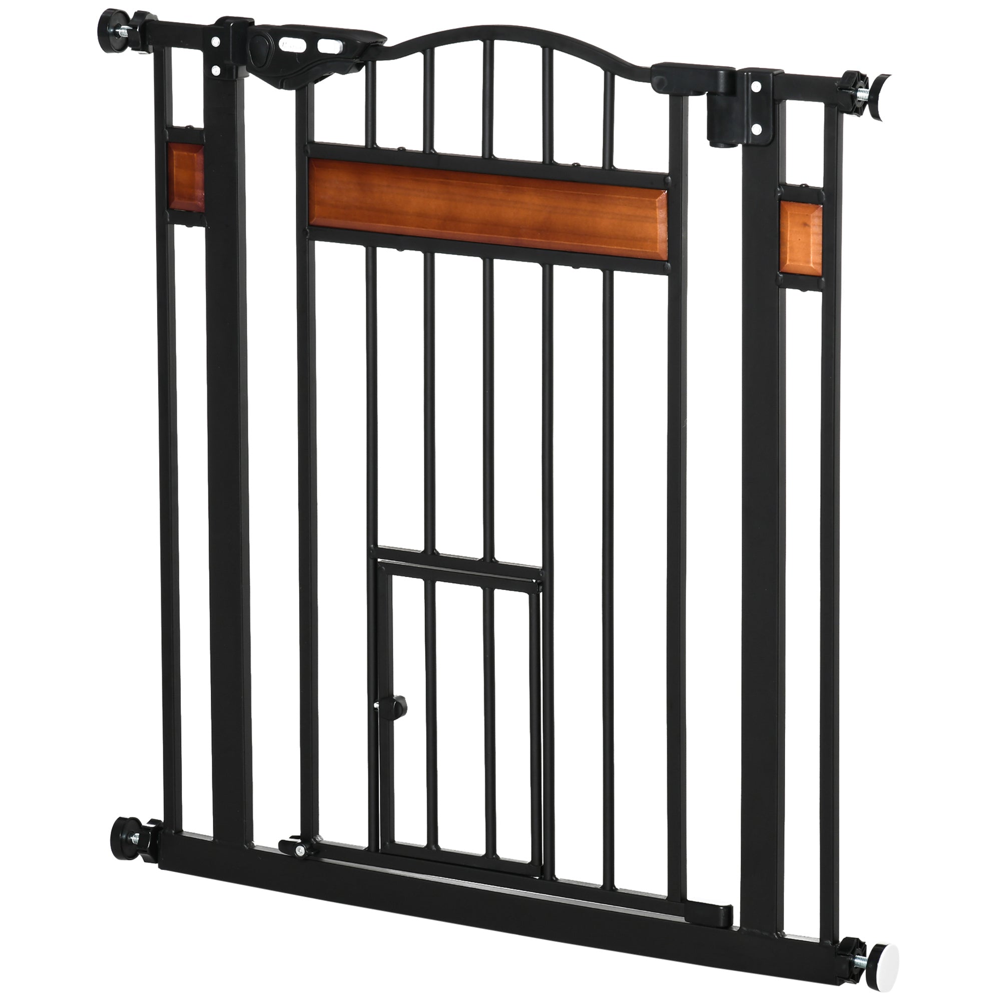 Pet Safety Barrier with Automatic Closing Door Double Locking System No Drilling from 74 to 80 cm Steel Pine Wood Black