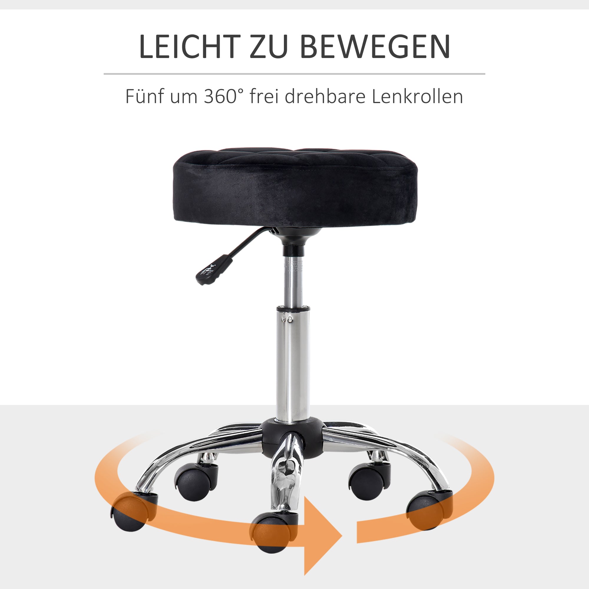 Salon Chair with Wheels Swivel Stool Adjustable Height Salon Stool Velvet Touch Foam Chrome Base Black 35 x 35 x 49-61 cm