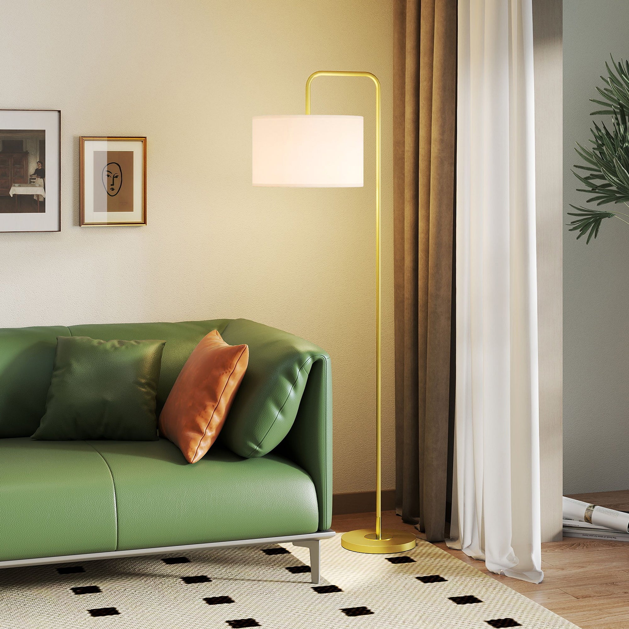 Modern Style Floor Lamp Floor Lamp with Linen Lampshade and Switch for Living Room and Bedroom 163.5 cm Gold and White