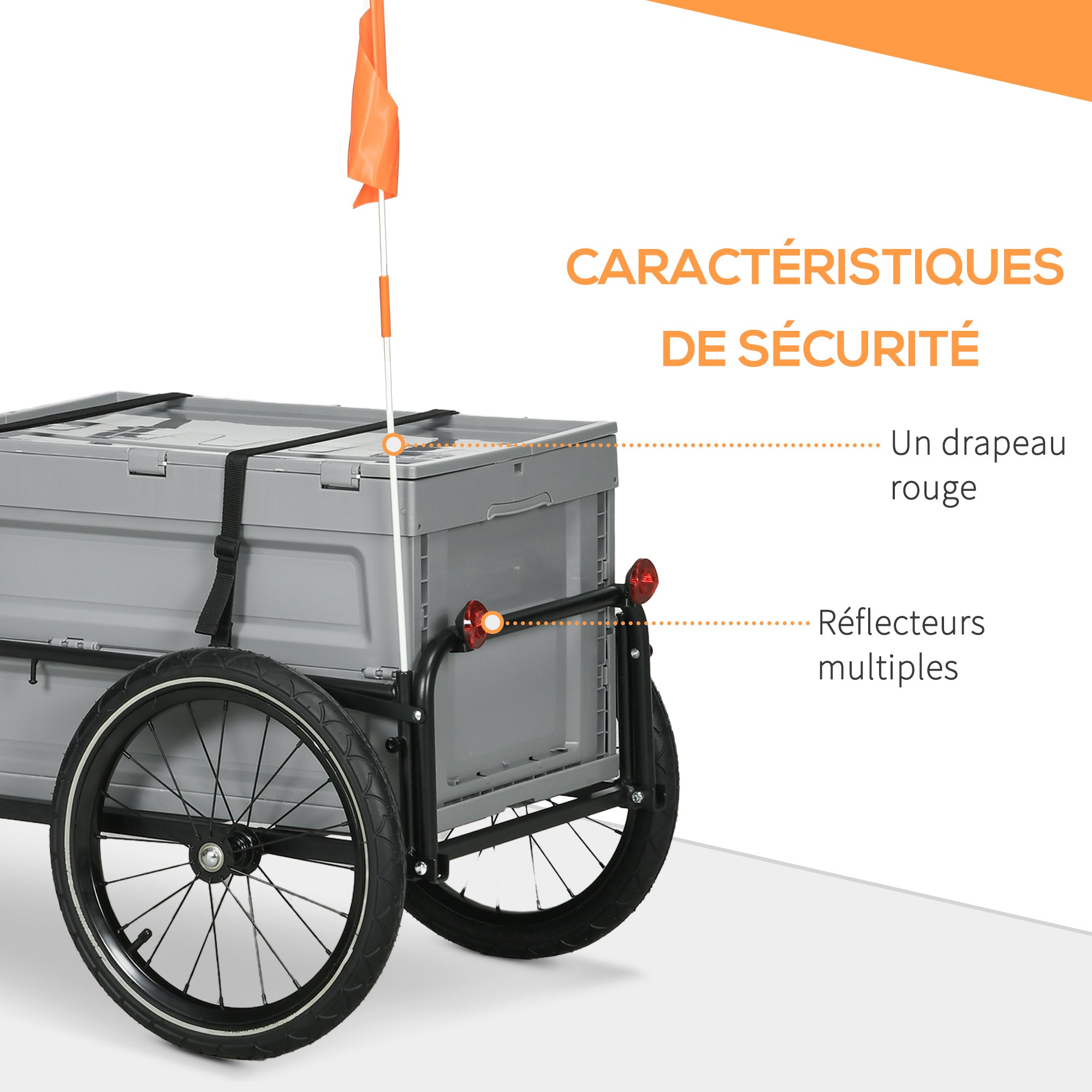 Bike Trailer with Removable and Foldable 65L Storage Box, Puncture-Proof Wheels and Safety Reflectors, Maximum Load 40KG, Gray