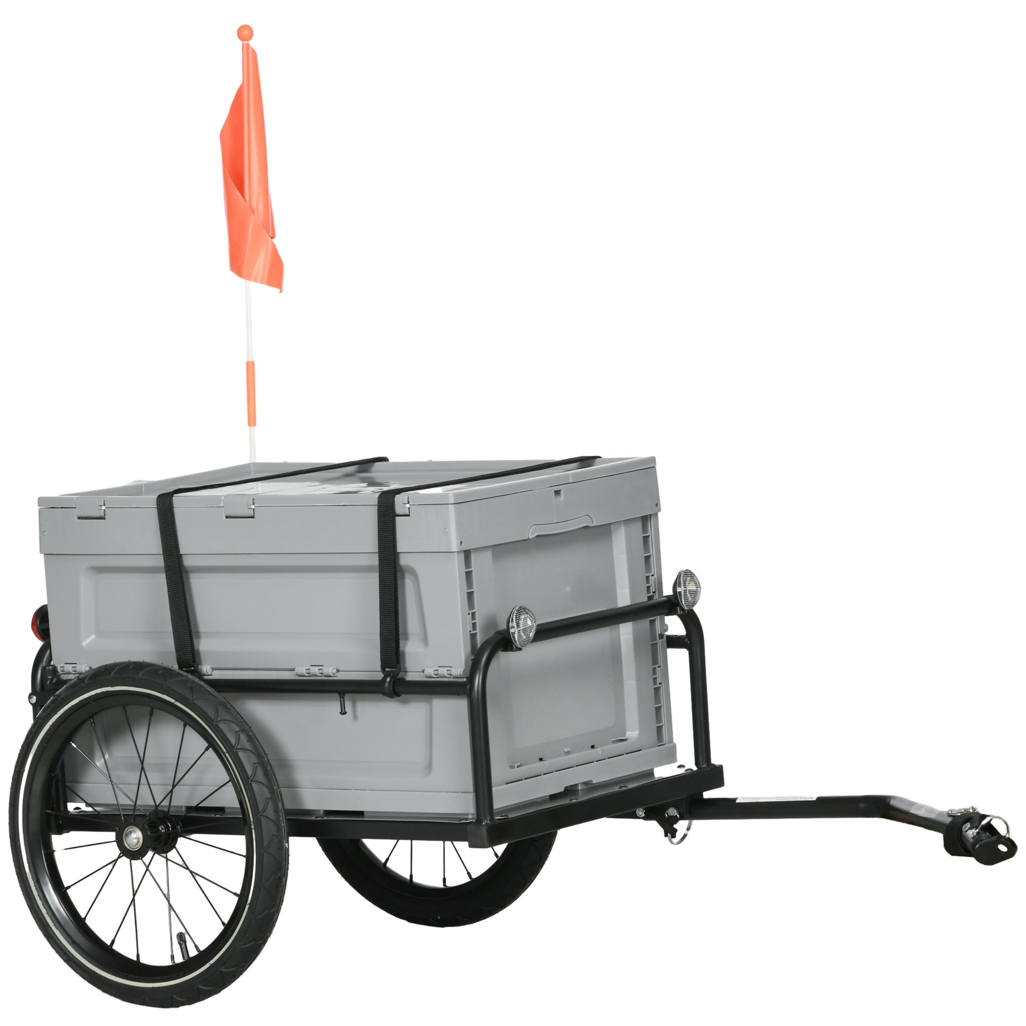 Bike Trailer with Removable and Foldable 65L Storage Box, Puncture-Proof Wheels and Safety Reflectors, Maximum Load 40KG, Gray
