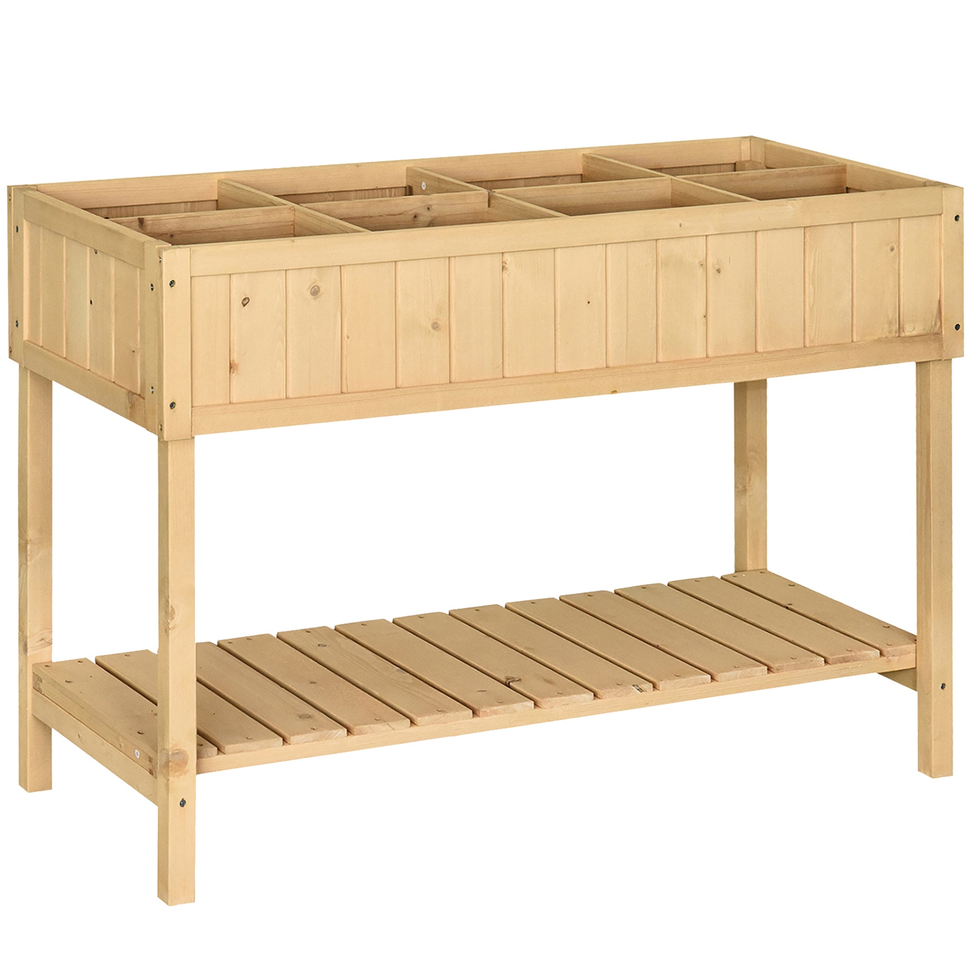Planting Table Raised Bed Planter Box Propagation Table 8 Compartments with Drainage Shelf Solid Pine Wood Natural 120 x 60 x 81 cm