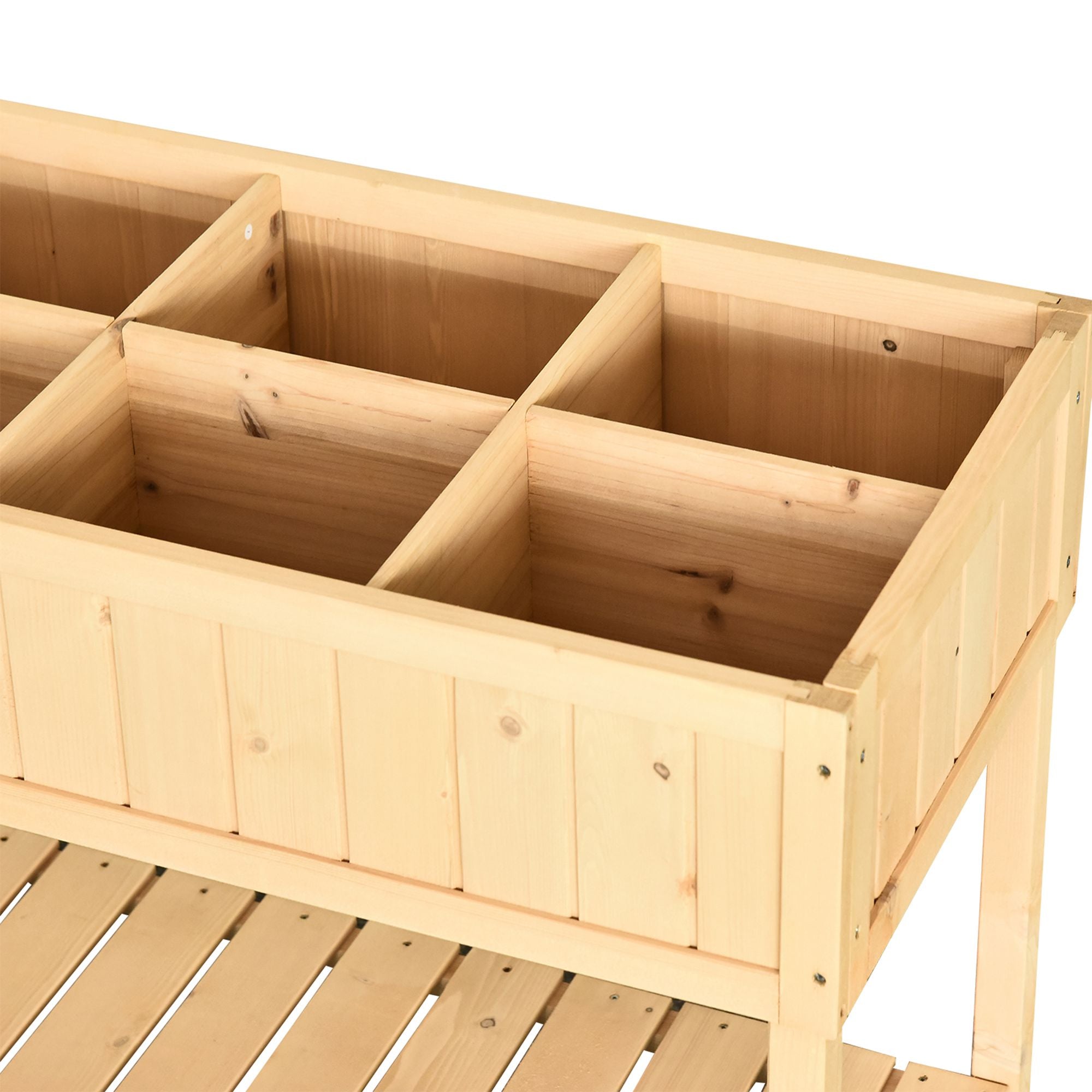 Planting Table Raised Bed Planter Box Propagation Table 8 Compartments with Drainage Shelf Solid Pine Wood Natural 120 x 60 x 81 cm