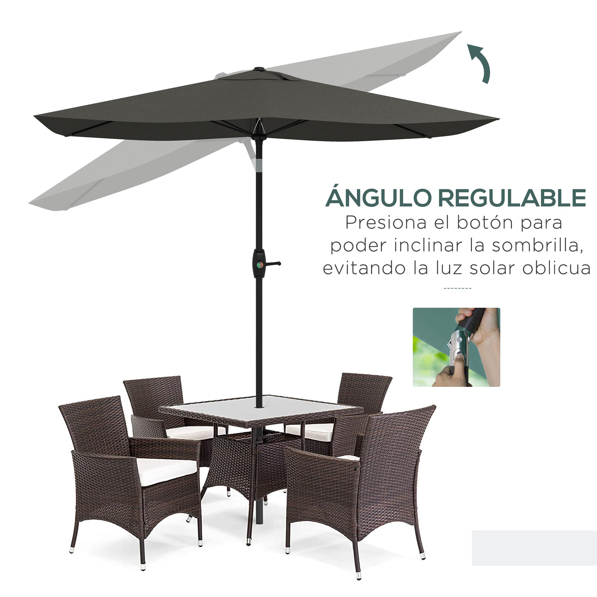 Outdoor Terrace Umbrella 3x2 m Patio Umbrella with Adjustable Angle Aluminum Mast and UV 50+ Protection Umbrella for Garden Patio Dark Gray