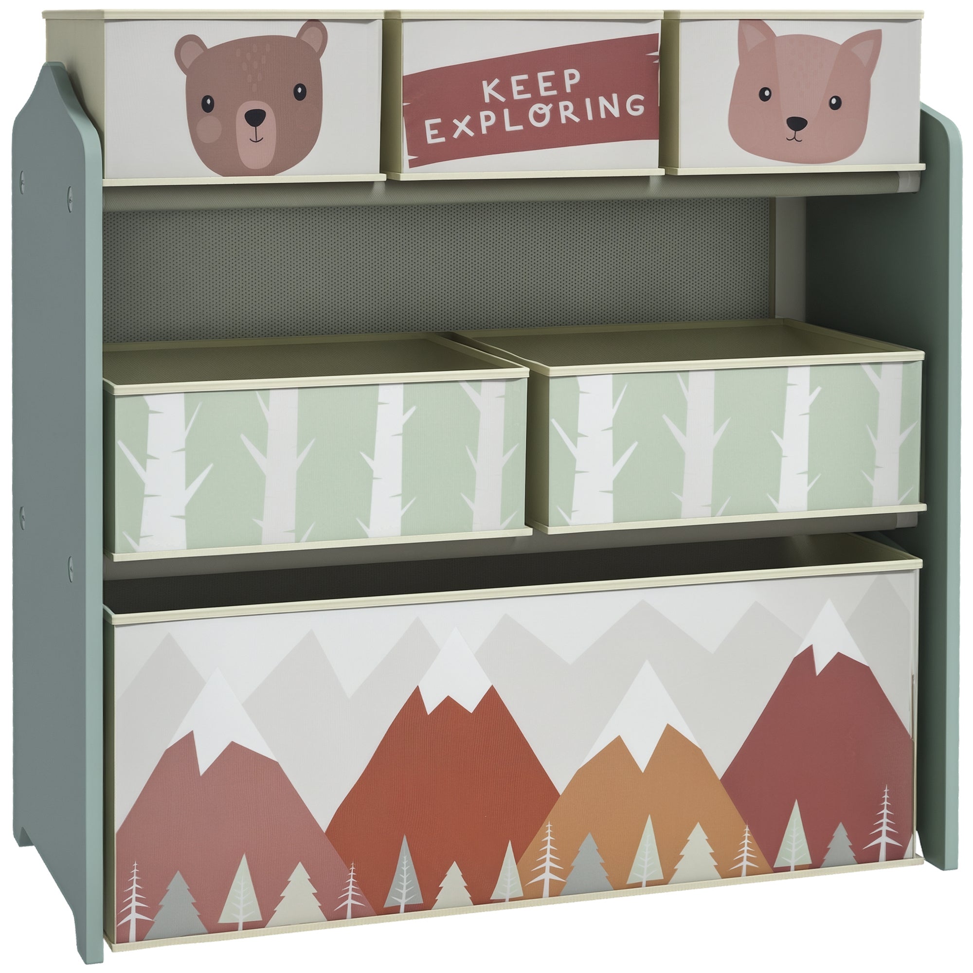 ZONEKIZ Children's Shelf with 6 Removable Storage Boxes, Toy Shelf, Bookshelf, Storage Shelf Children's Room Shelf for Children's Room 63 x 30 x 66 cm, Green