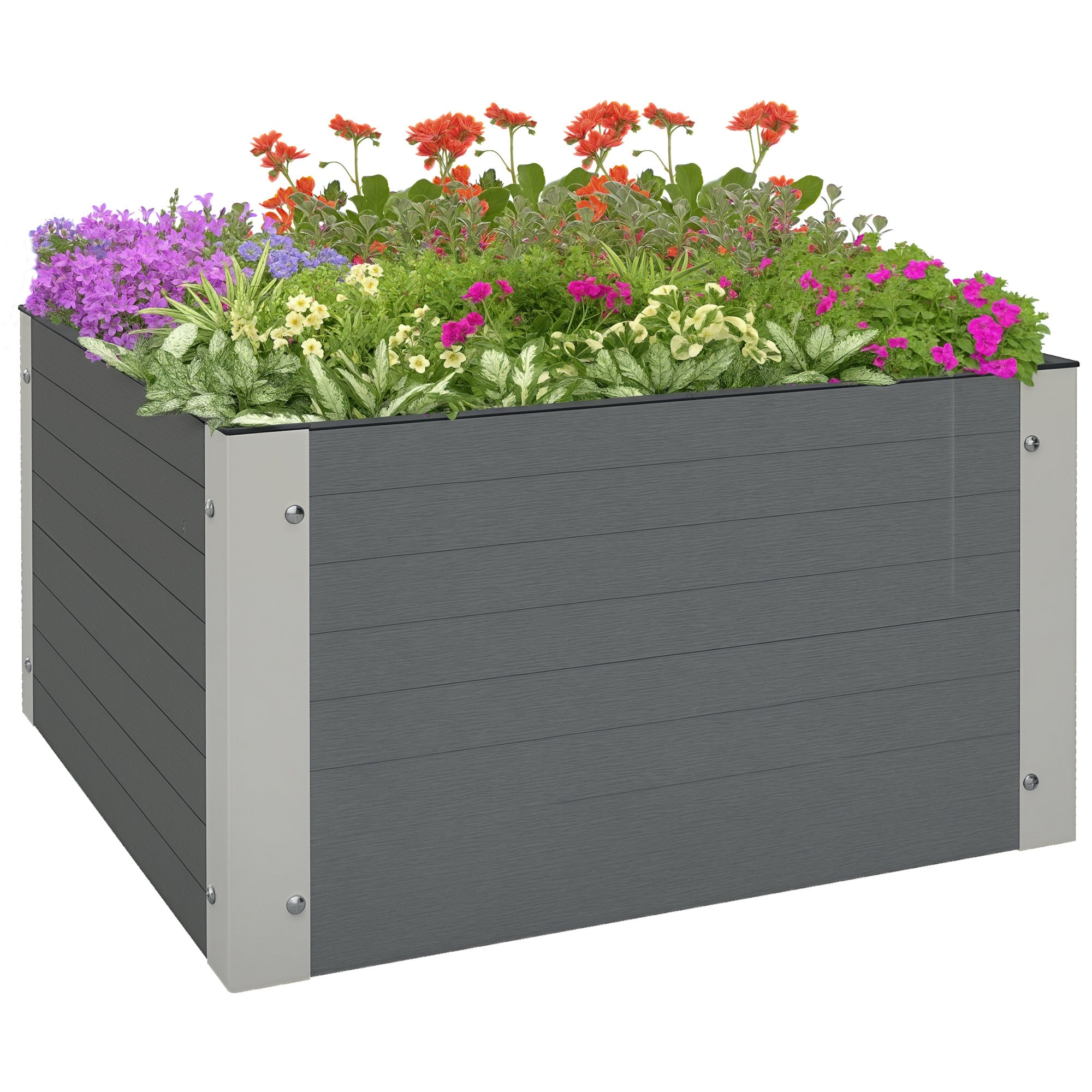 Raised Bed, Planter Box, Planting Box with Open Bottom, Herb Bed for Garden, Balcony, Gray, 60 x 60 x 30 cm