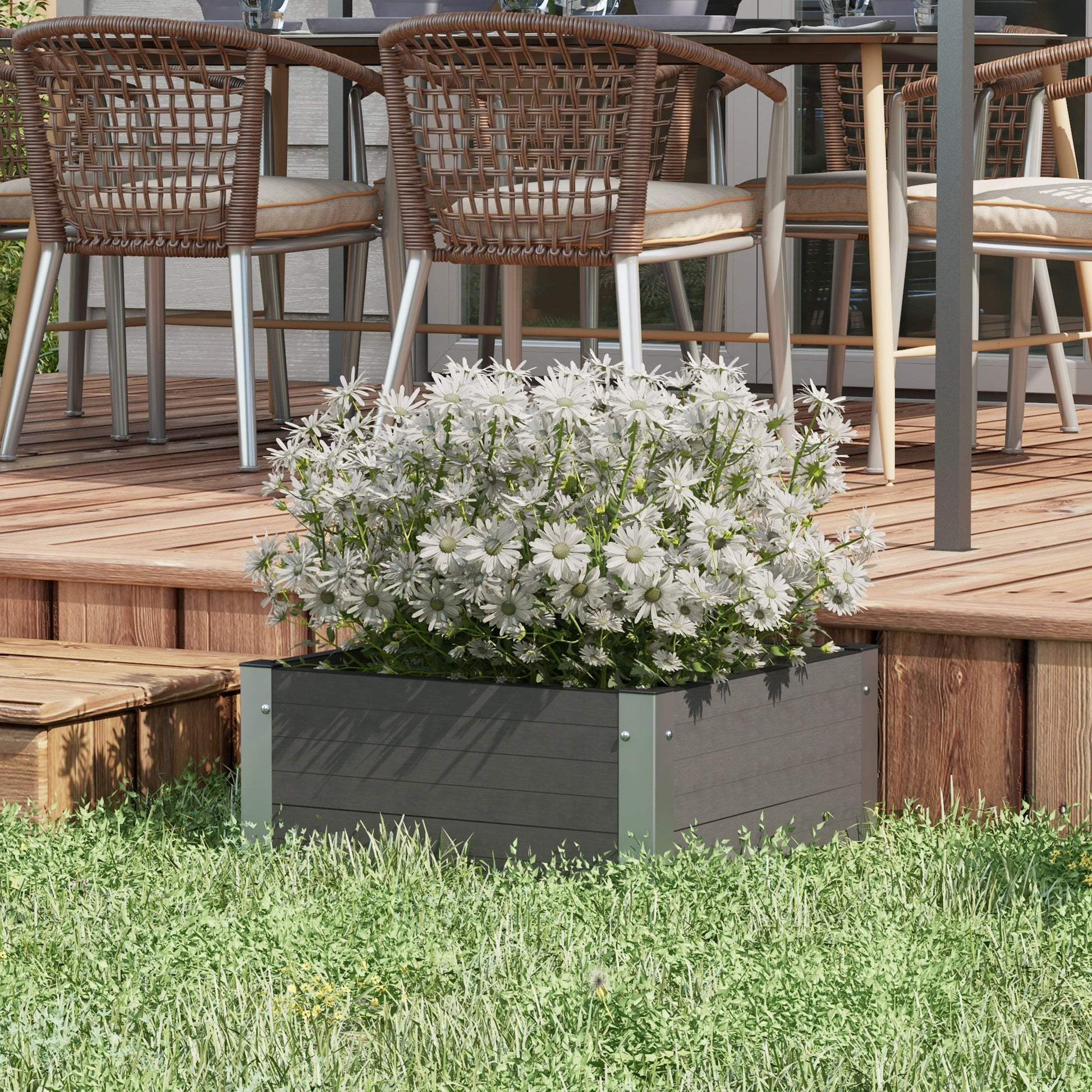 Raised Bed, Planter Box, Planting Box with Open Bottom, Herb Bed for Garden, Balcony, Gray, 60 x 60 x 30 cm