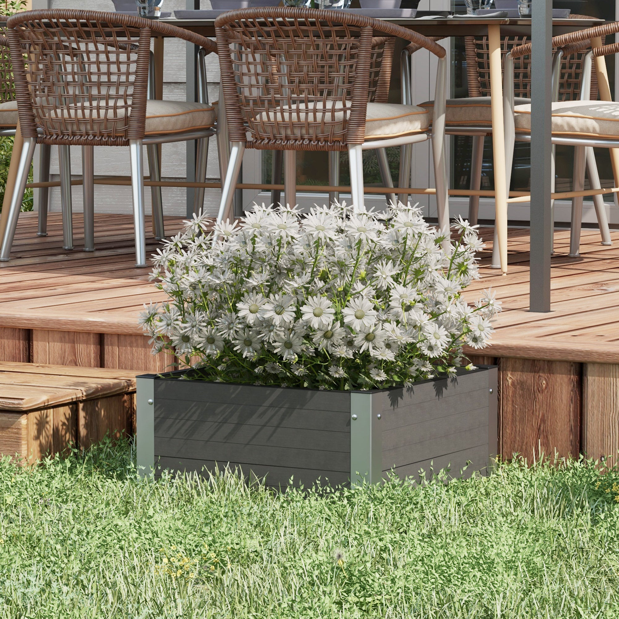 Raised Bed, Planter Box, Planting Box with Open Bottom, Herb Bed for Garden, Balcony, Gray, 60 x 60 x 30 cm