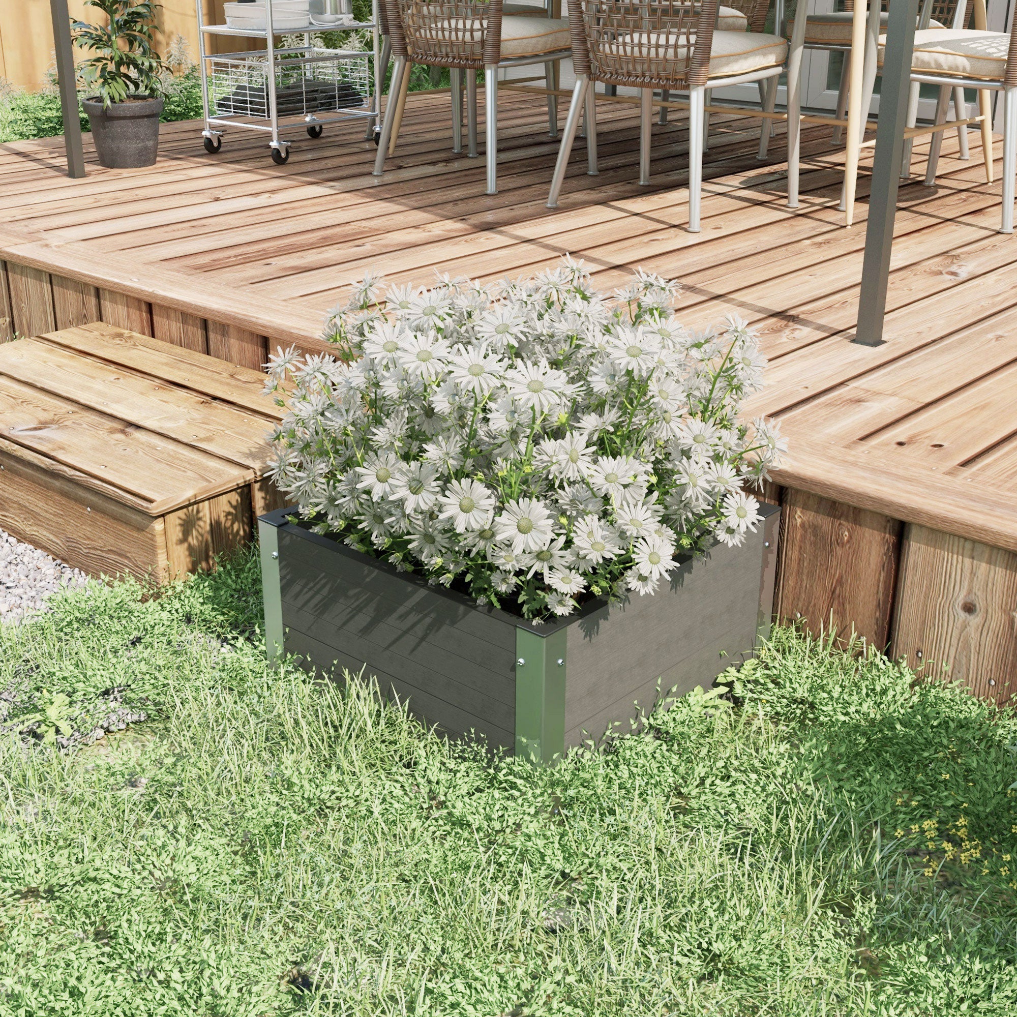 Raised Bed, Planter Box, Planting Box with Open Bottom, Herb Bed for Garden, Balcony, Gray, 60 x 60 x 30 cm