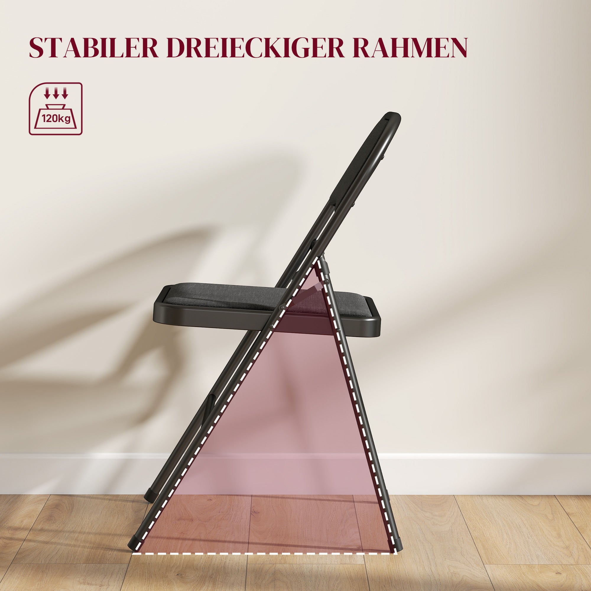 Set of 4 Folding Chairs, Portable Office Chairs with Cushions, Linen Look, Steel Legs, Foldable Chair for Office Reception Waiting Room, Black