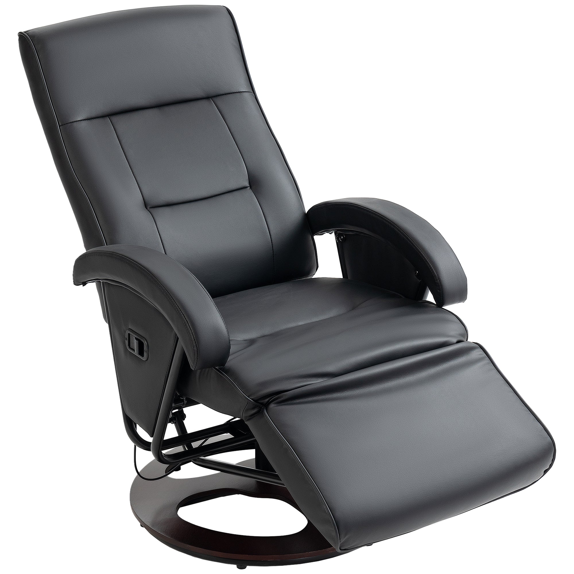 Reclining Armchair Swivel TV Chair with Recline Function, Recliner TV Chair with Adjustable Backrest, Footrest, Lounge Chair for Living Room, Faux Leather, Black