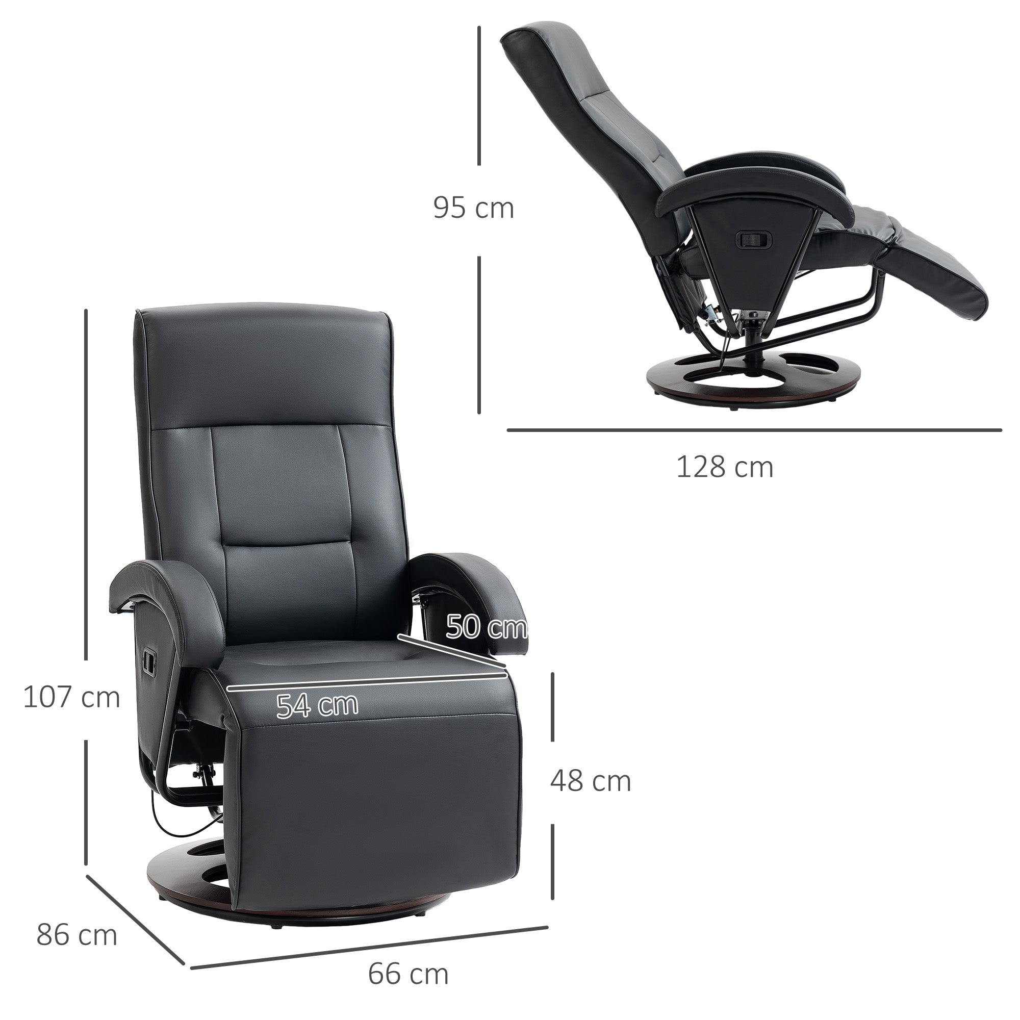 Reclining Armchair Swivel TV Chair with Recline Function, Recliner TV Chair with Adjustable Backrest, Footrest, Lounge Chair for Living Room, Faux Leather, Black