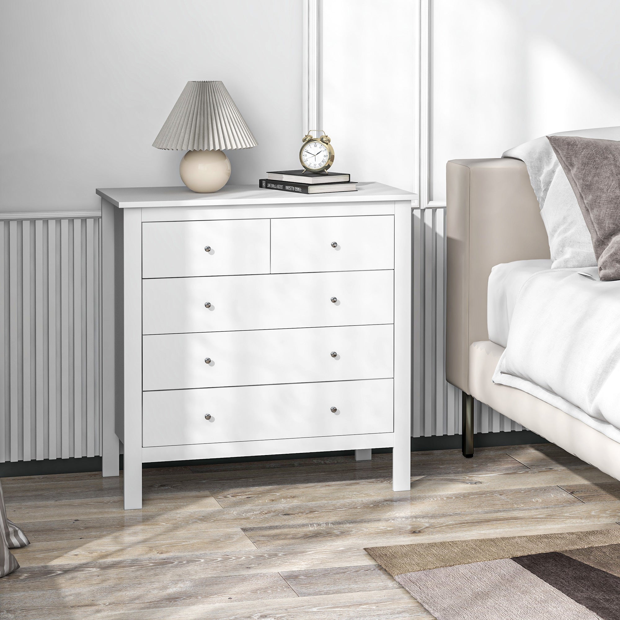 Dresser Sideboard with 5 Drawers Storage Cabinet Modern Drawer Cabinet for Living Room Bedroom Hallway White 79 x 39.5 x 80.5 cm