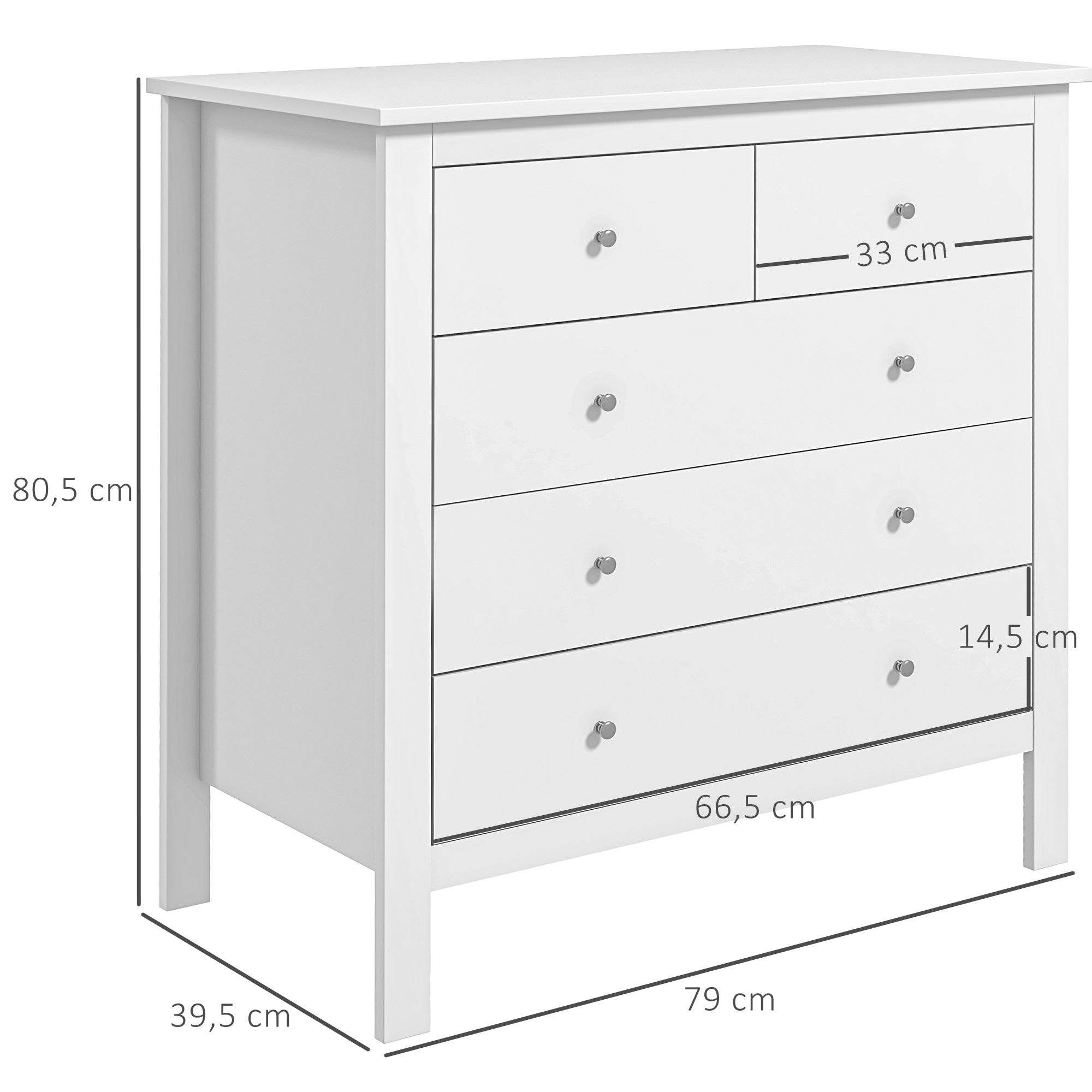 Dresser Sideboard with 5 Drawers Storage Cabinet Modern Drawer Cabinet for Living Room Bedroom Hallway White 79 x 39.5 x 80.5 cm