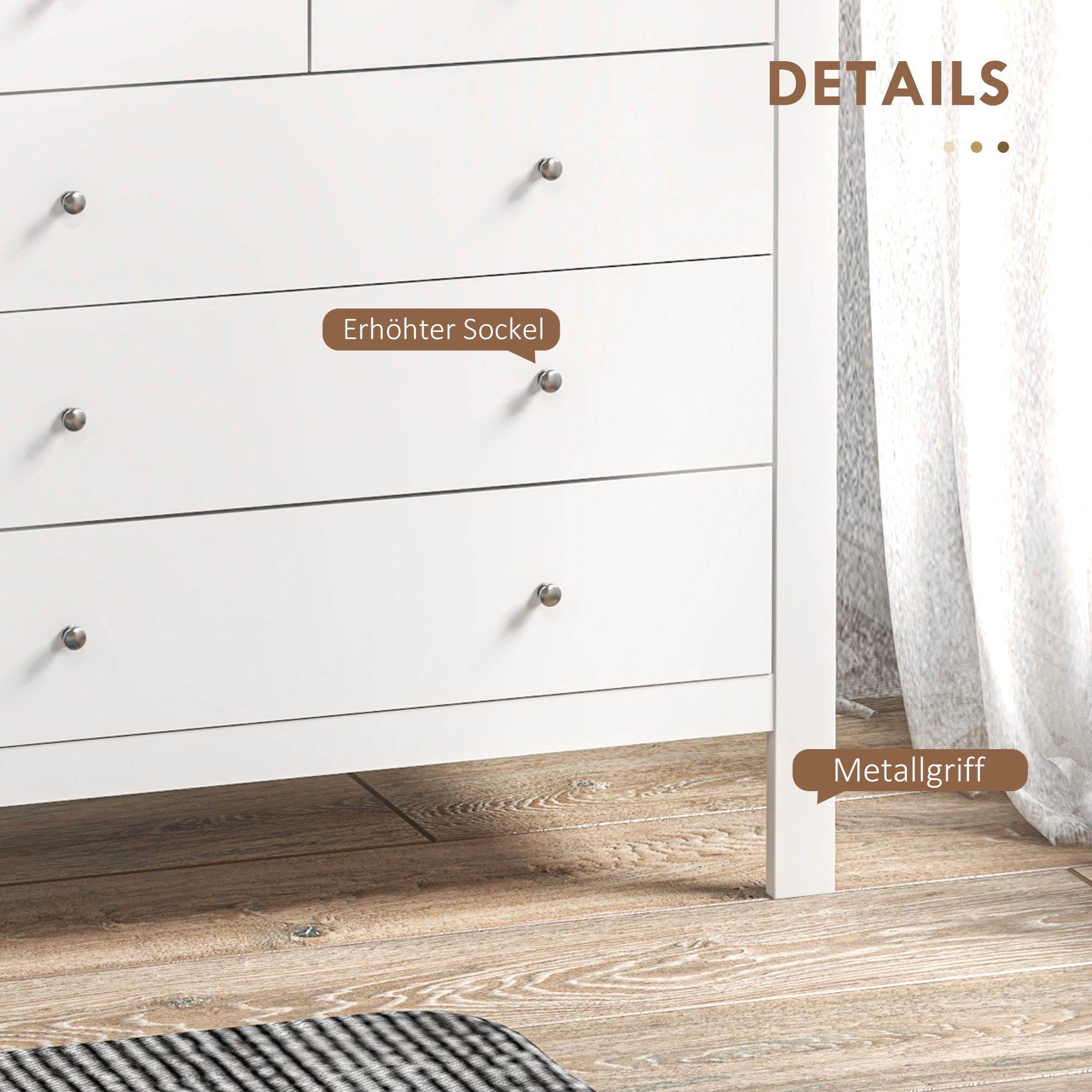 Dresser Sideboard with 5 Drawers Storage Cabinet Modern Drawer Cabinet for Living Room Bedroom Hallway White 79 x 39.5 x 80.5 cm