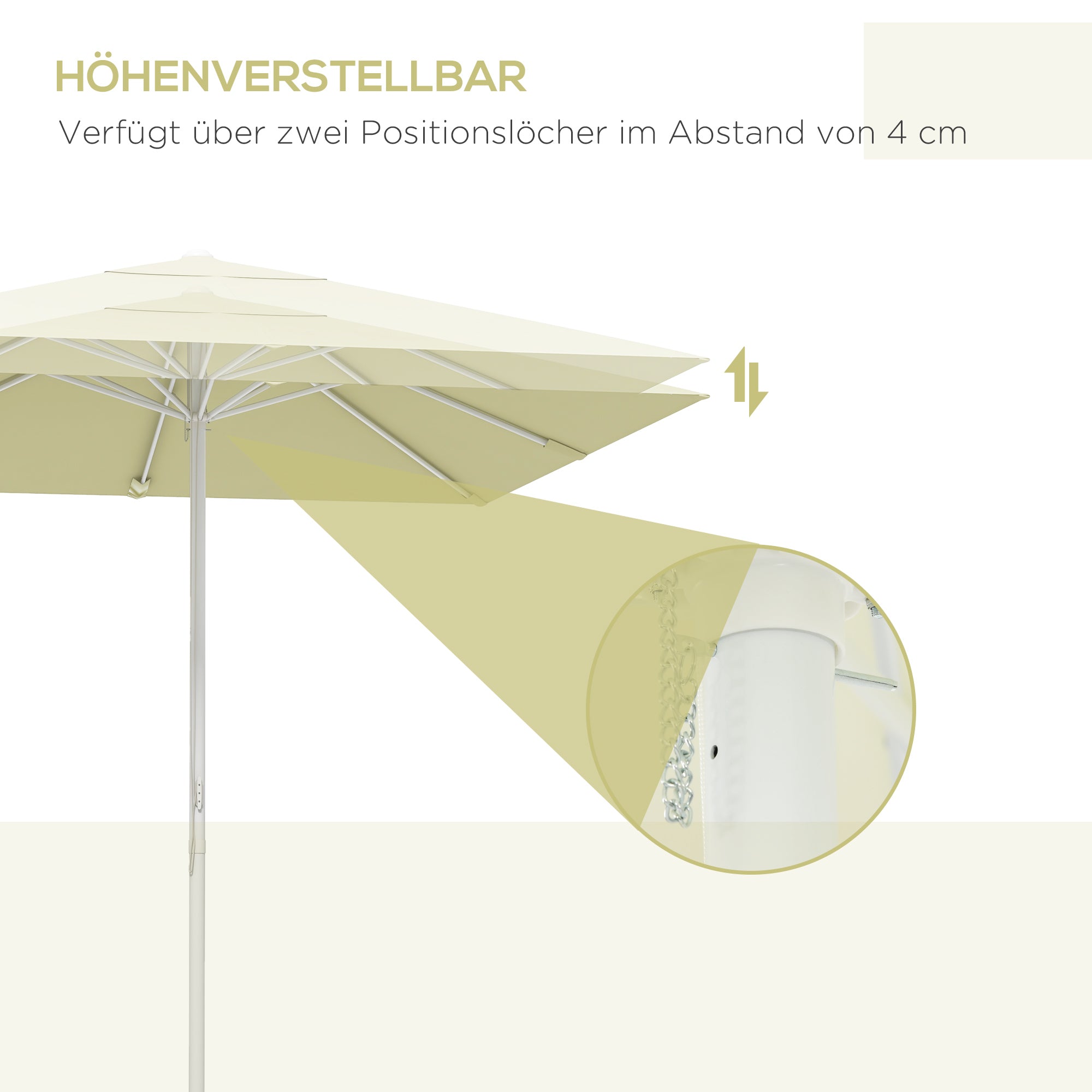 Umbrella, 2.5 x 2.5 m Balcony Umbrella, Height Adjustable Patio Umbrella, Beach Umbrella with 8 Struts, for Garden, Aluminum Frame, Beige
