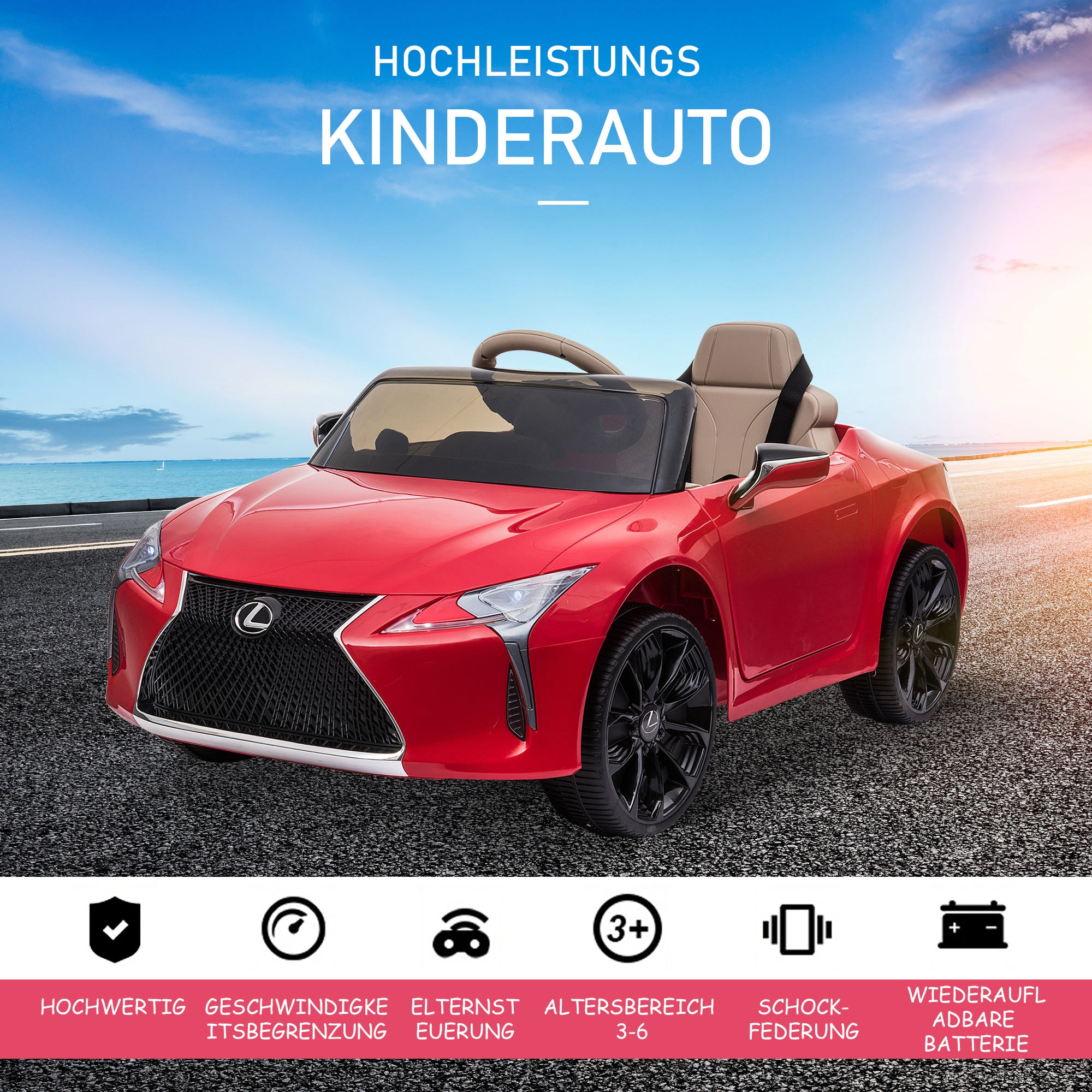 Kids Car Children's Vehicle the officially licensed Ride-On Lexus LC500 for 3-6 Years Electric Car with 2.4G Remote Control MP3/USB Light Music Plastic Metal Red 106 x 43 x 44 cm