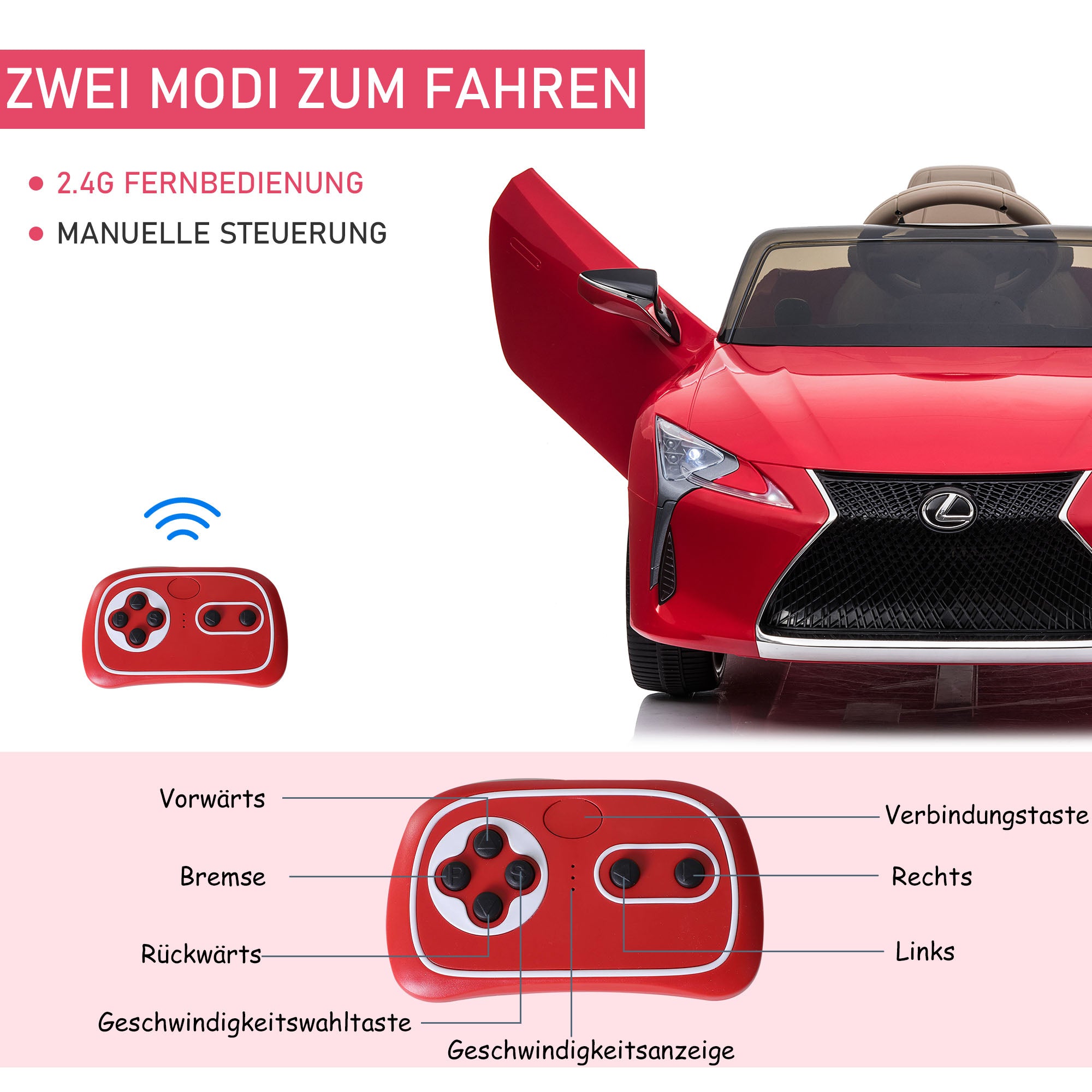 Kids Car Children's Vehicle the officially licensed Ride-On Lexus LC500 for 3-6 Years Electric Car with 2.4G Remote Control MP3/USB Light Music Plastic Metal Red 106 x 43 x 44 cm