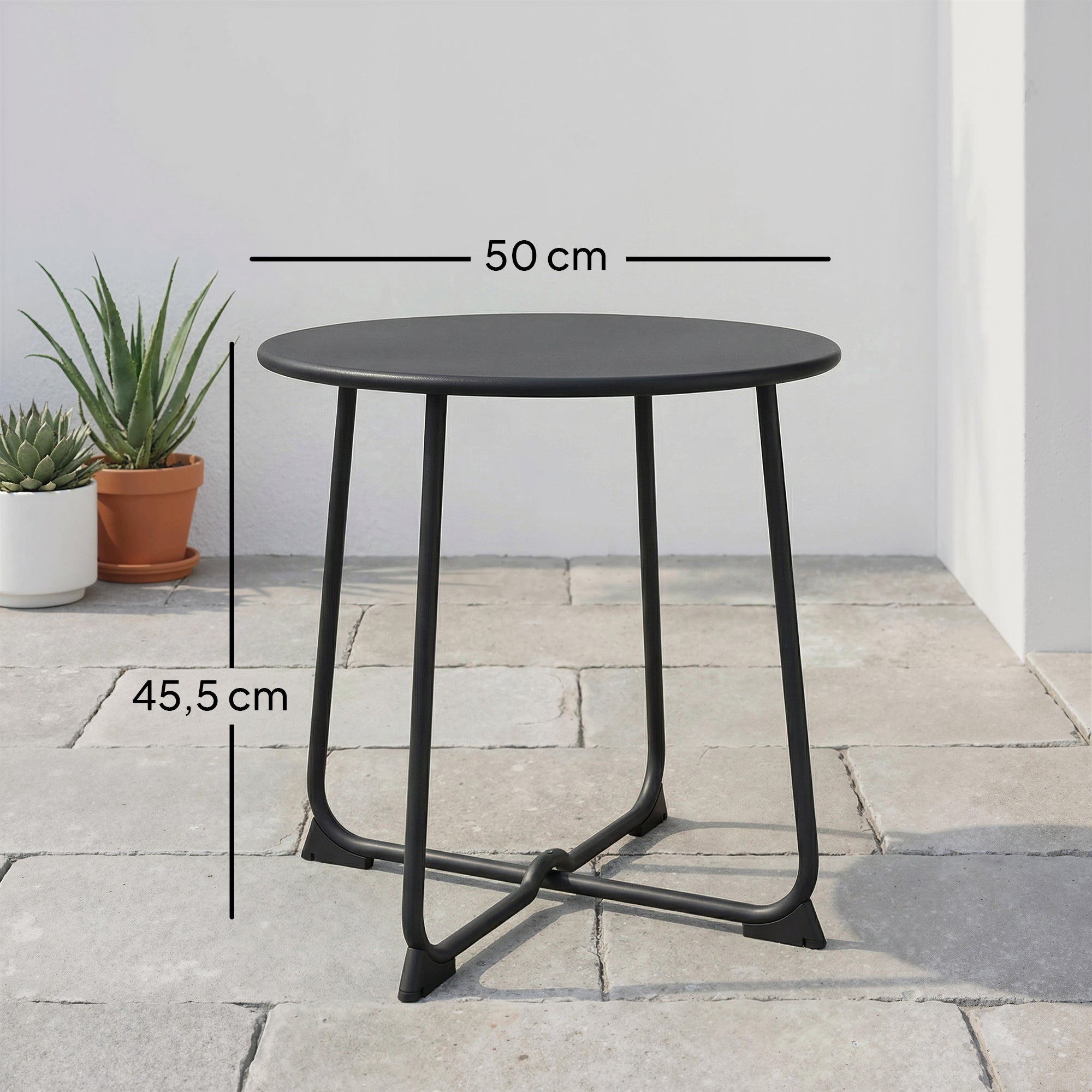 19.7 in Round Garden Side Table, Metal Outdoor Table with X-Base and Non-Slip Feet, Black