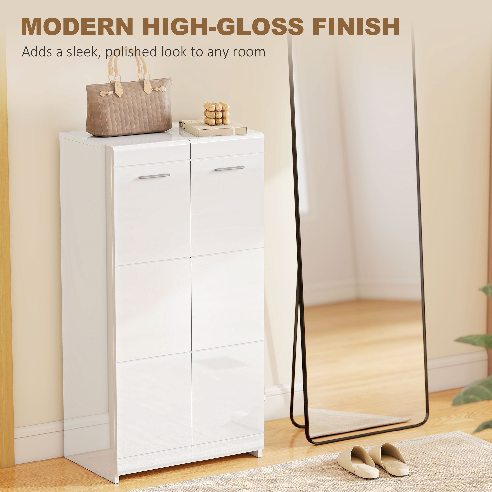 Shoe Cabinet, 2-Door 5-Tier Shoe Storage with Adjustable Shelves, Holds 10 Pairs, High-Gloss White, 21.7 x 14.2 x 42.5 in (55 x 36 x 108 cm)