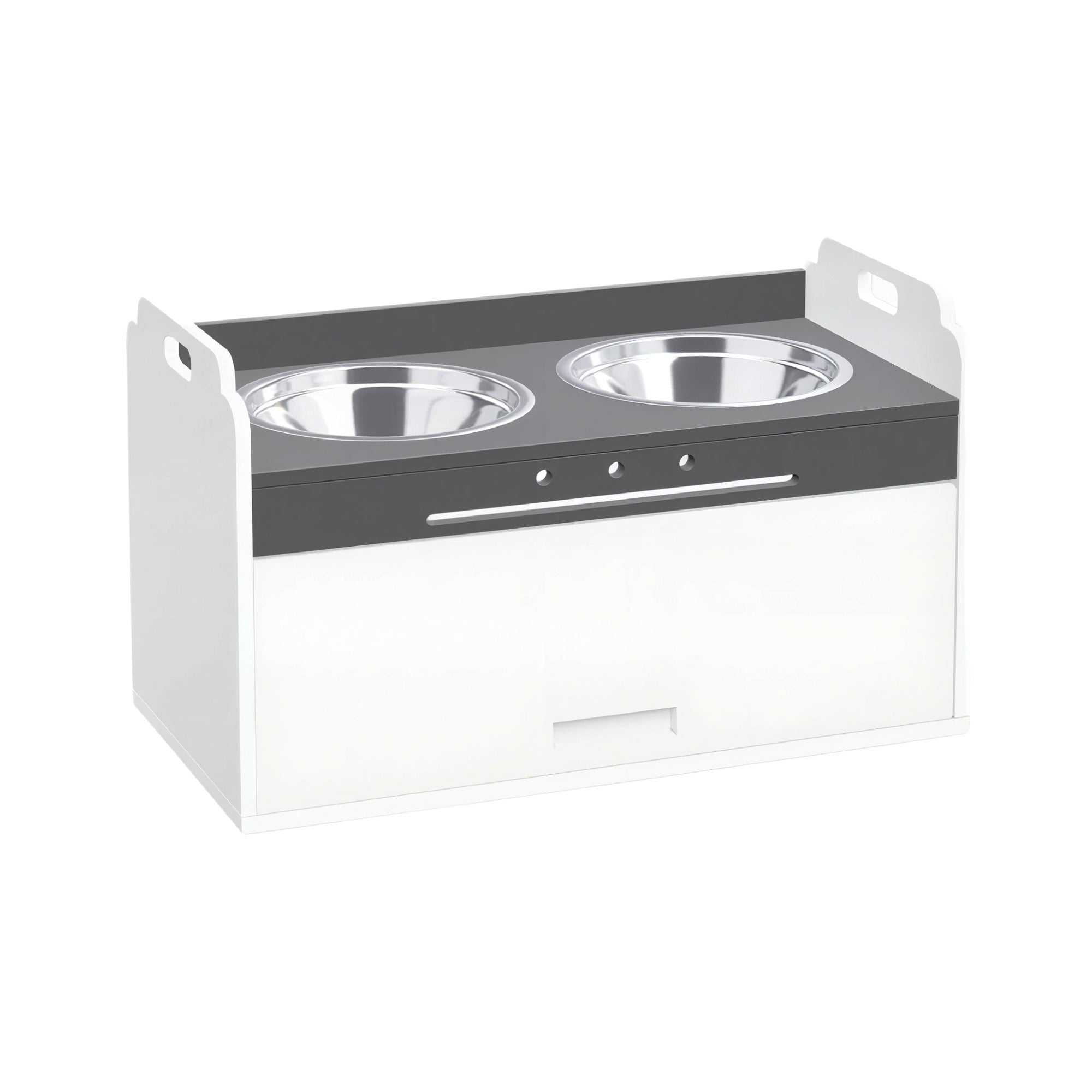 Elevated Dog Feeder with Storage Cabinet, 2 Stainless Steel Bowls (Includes Slow-Feed), Anti-Slip Station for Large Dogs, White