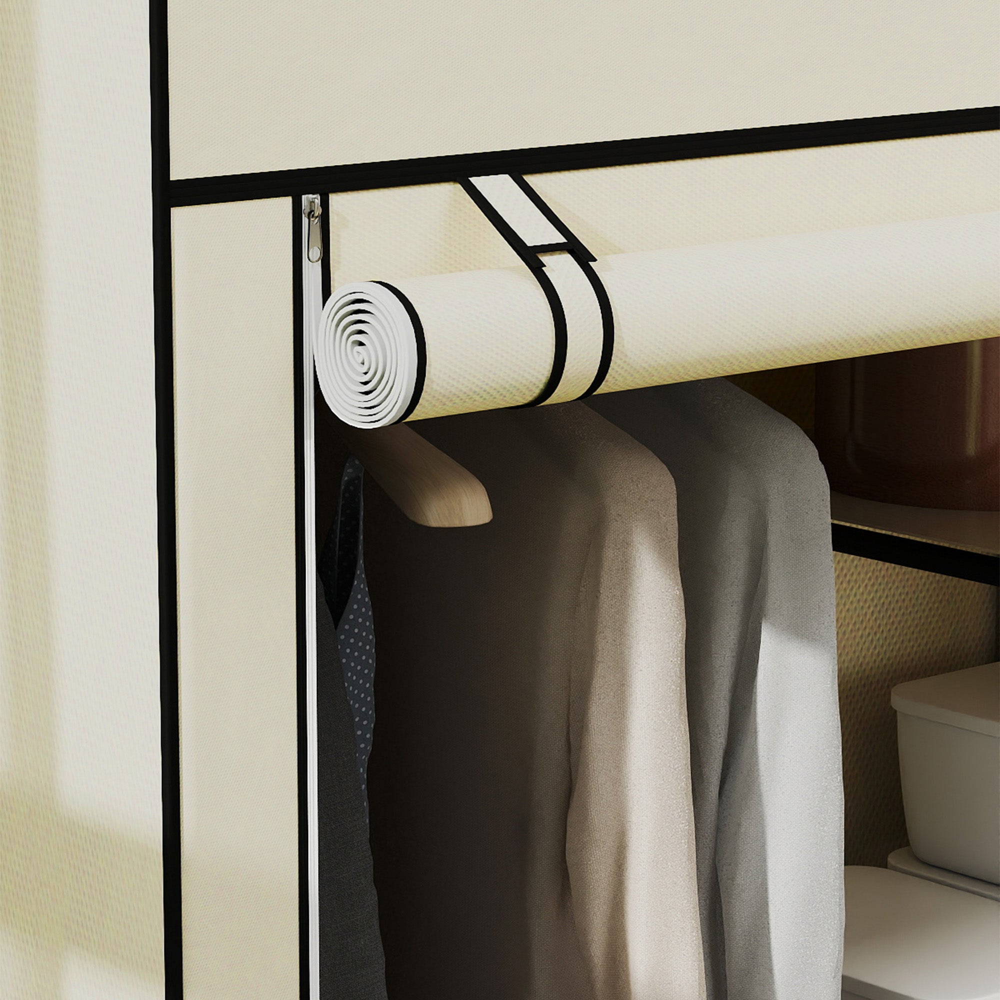 Wardrobe Fabric Wardrobe with 6 Shelves, Clothes Rail, Zipper Folding Cabinet for Dressing Room Bedroom, 103 x 43 x 162.5 cm, Cream