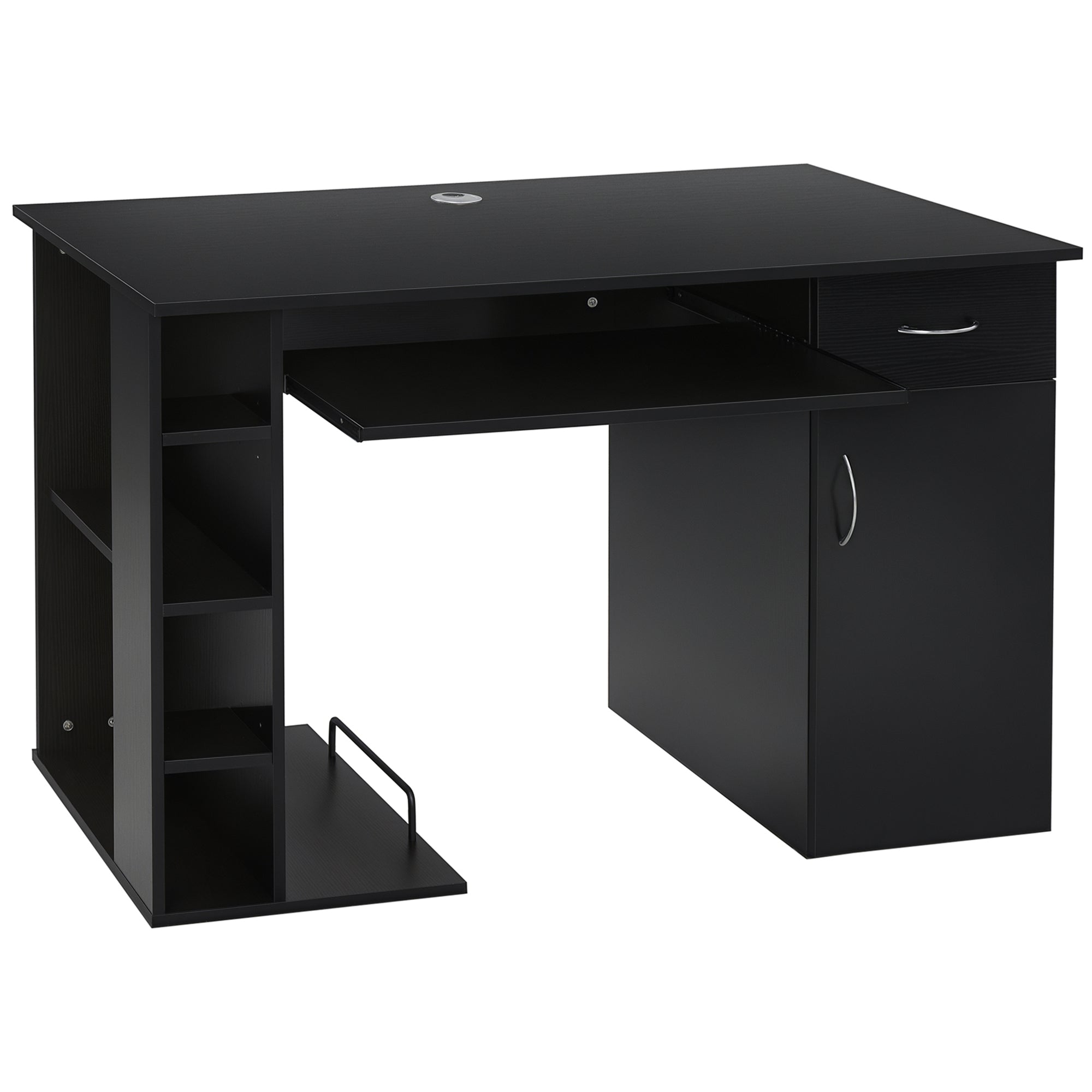 Computer Desk Multimedia Computer Table with Multiple Storage Spaces Shelf Drawer Keyboard Tray MDF 120 x 60 x 74 cm Black