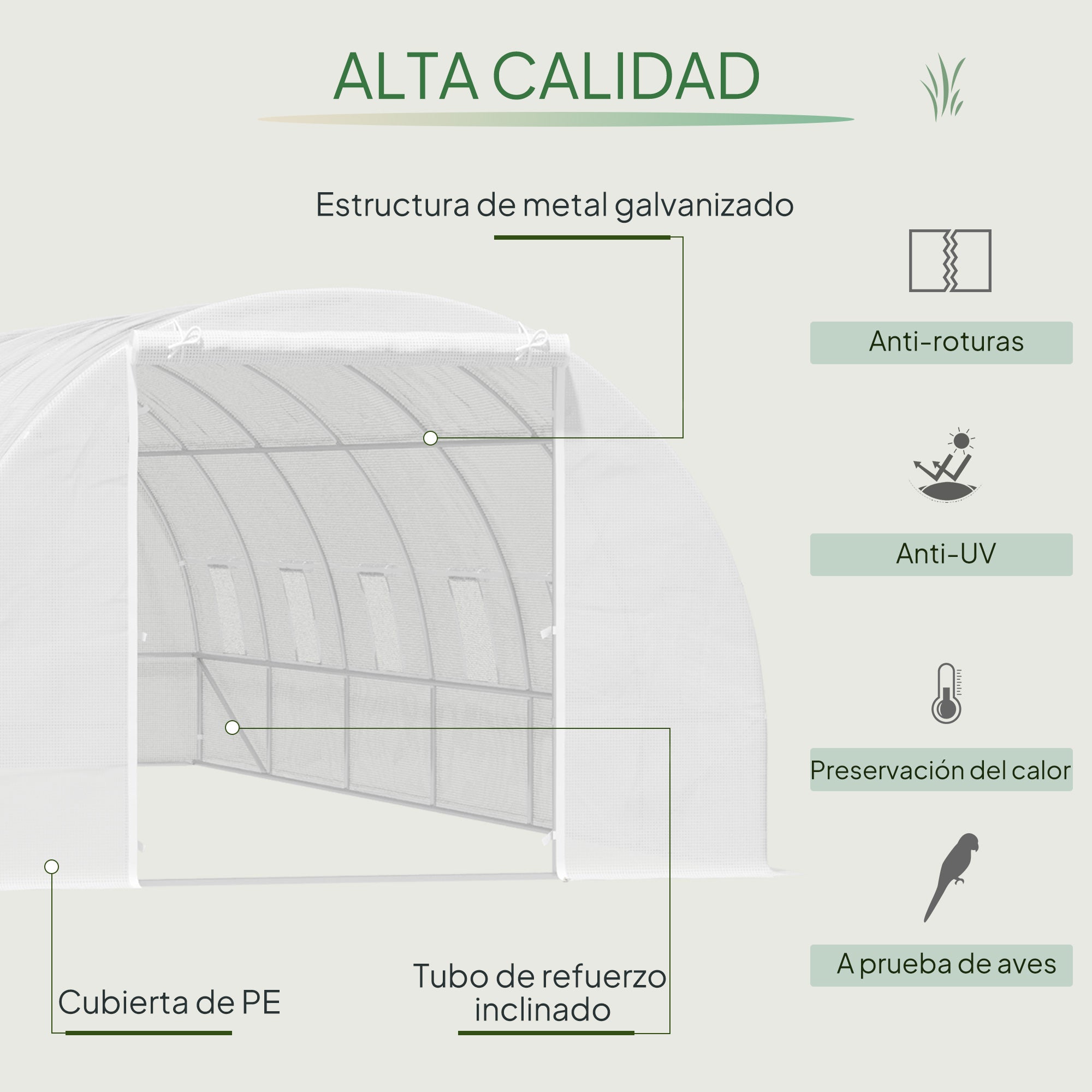 Outdoor Tunnel Greenhouse 8x3x2 m Garden Greenhouse with 12 Windows and Roll-Up Door for Growing Plants Tomatoes Vegetables Steel and PE 140 g/m² White