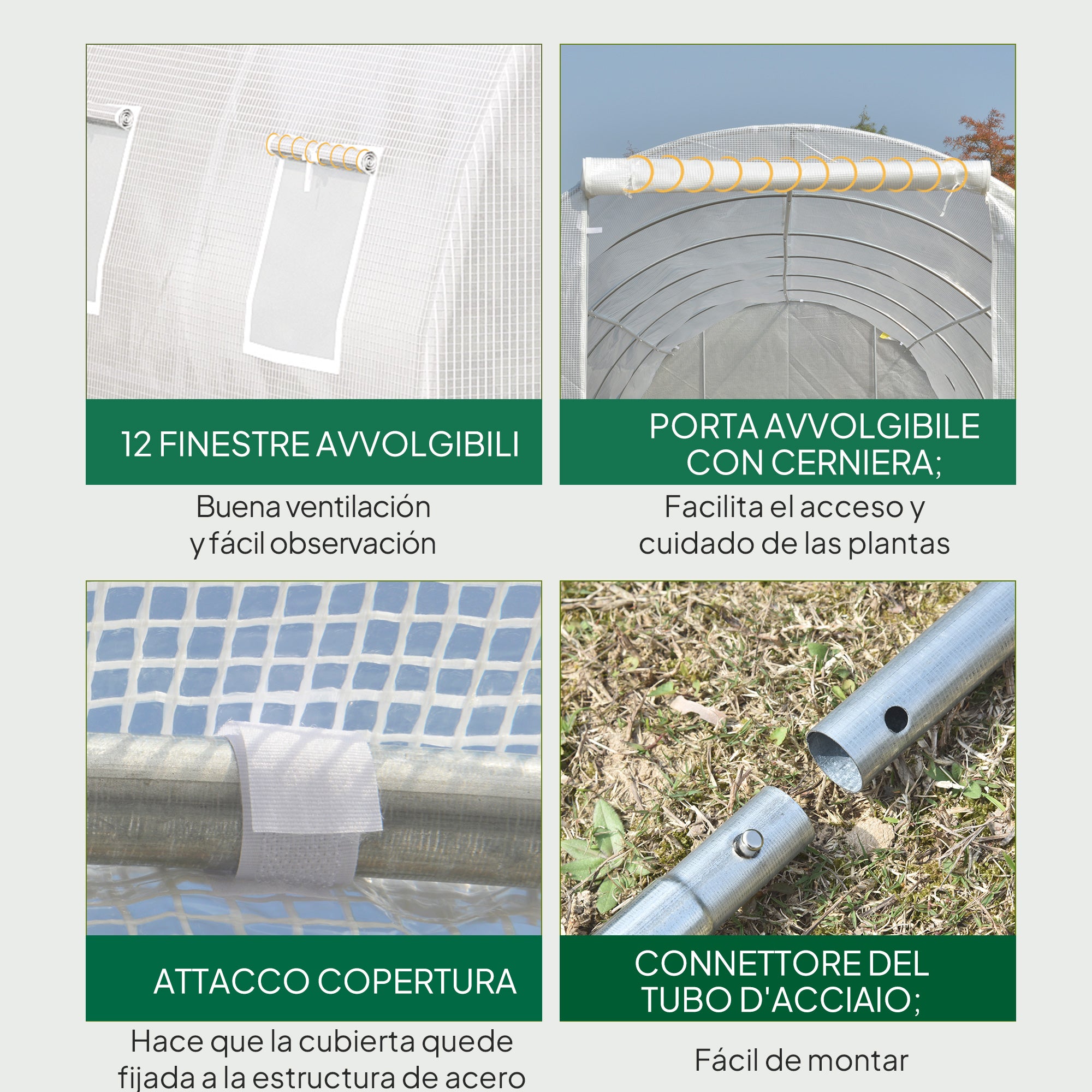 Outdoor Tunnel Greenhouse 8x3x2 m Garden Greenhouse with 12 Windows and Roll-Up Door for Growing Plants Tomatoes Vegetables Steel and PE 140 g/m² White