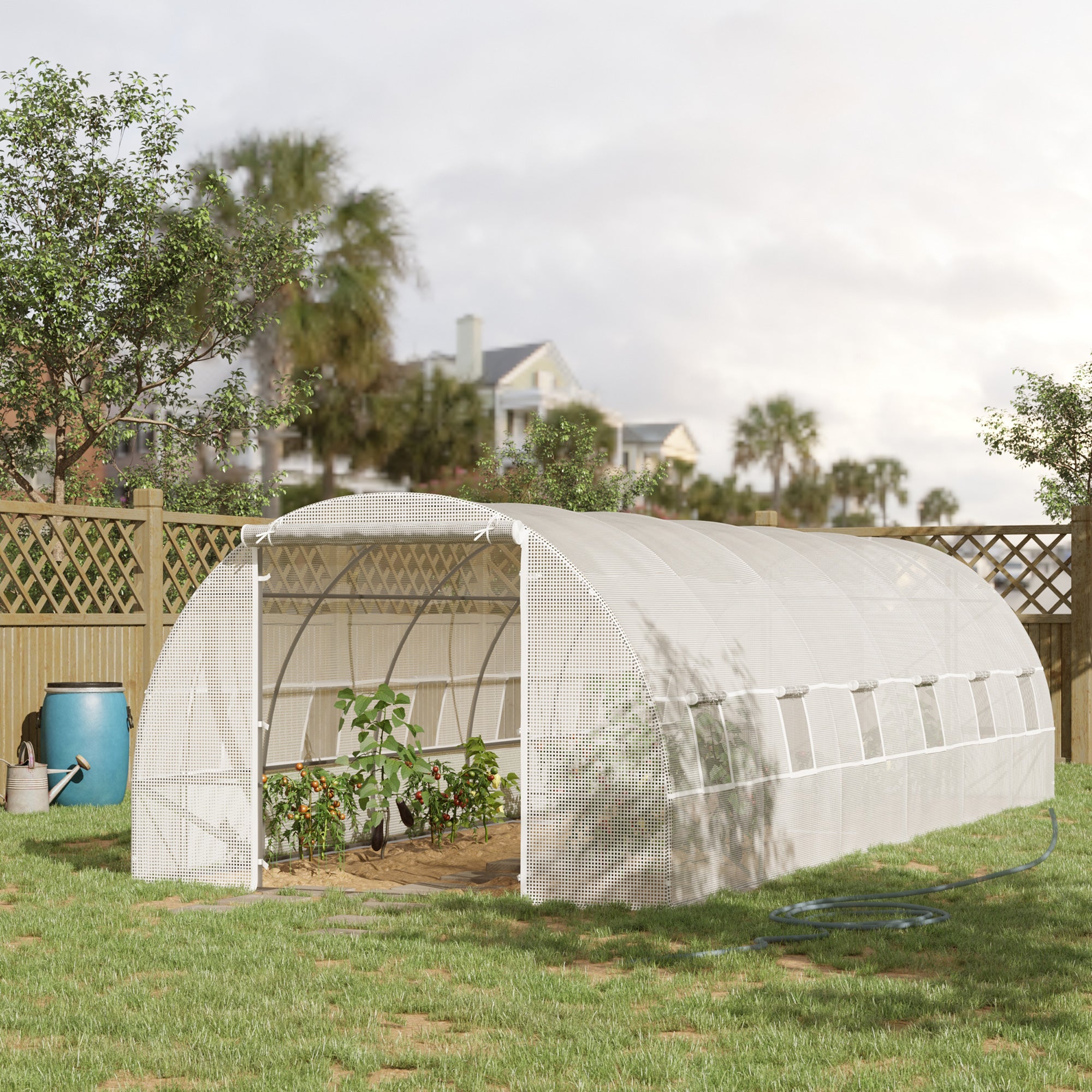 Outdoor Tunnel Greenhouse 8x3x2 m Garden Greenhouse with 12 Windows and Roll-Up Door for Growing Plants Tomatoes Vegetables Steel and PE 140 g/m² White