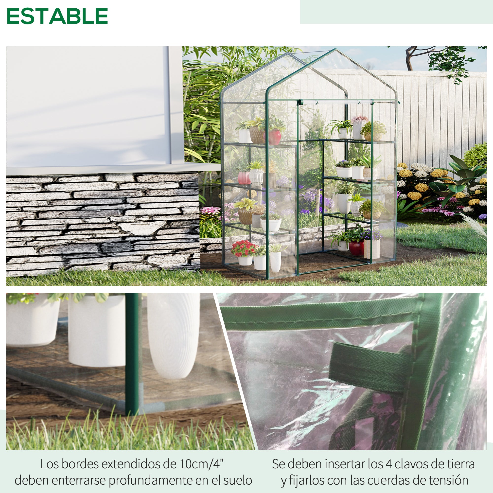 Outdoor Greenhouse 4-Tier Garden Greenhouse with Shelves Steel Frame Greenhouse for Plant Flowers Tomatoes 143x73x195 cm Transparent