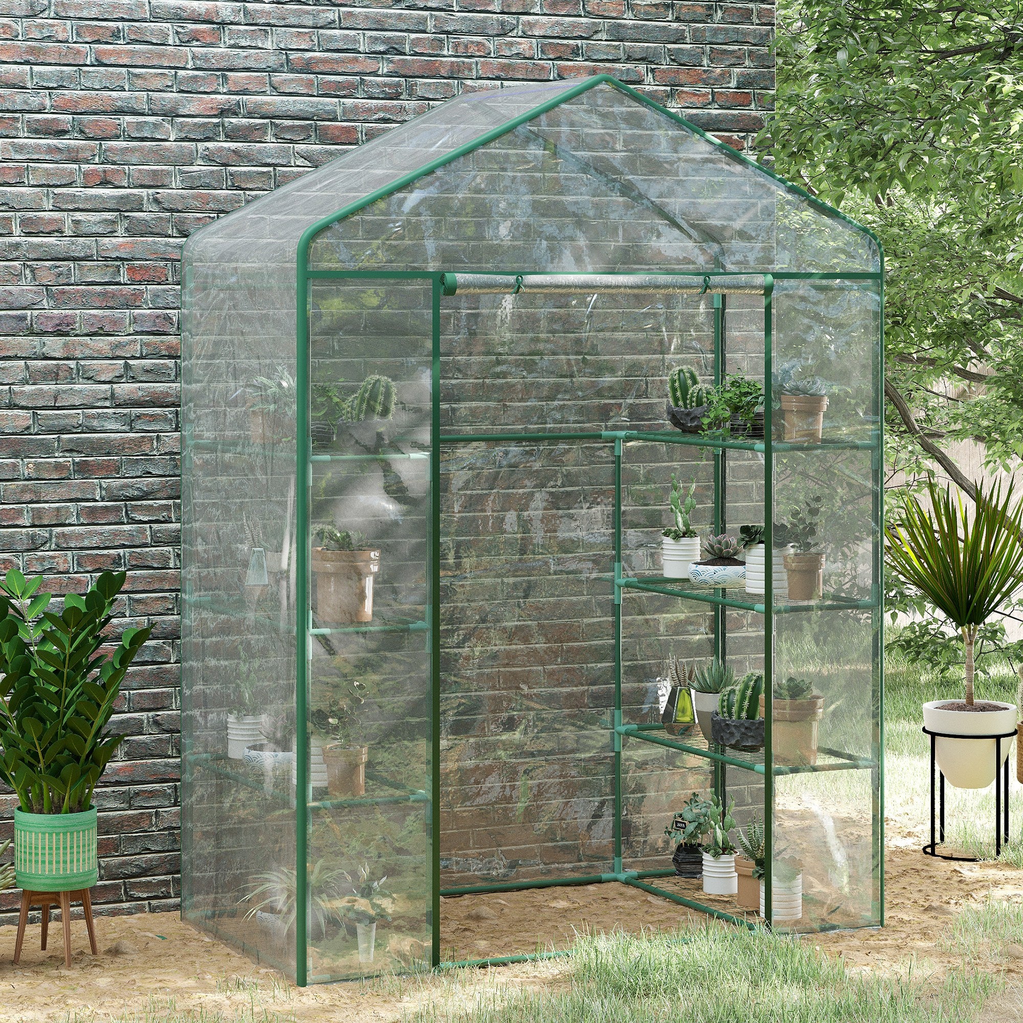 Outdoor Greenhouse 4-Tier Garden Greenhouse with Shelves Steel Frame Greenhouse for Plant Flowers Tomatoes 143x73x195 cm Transparent