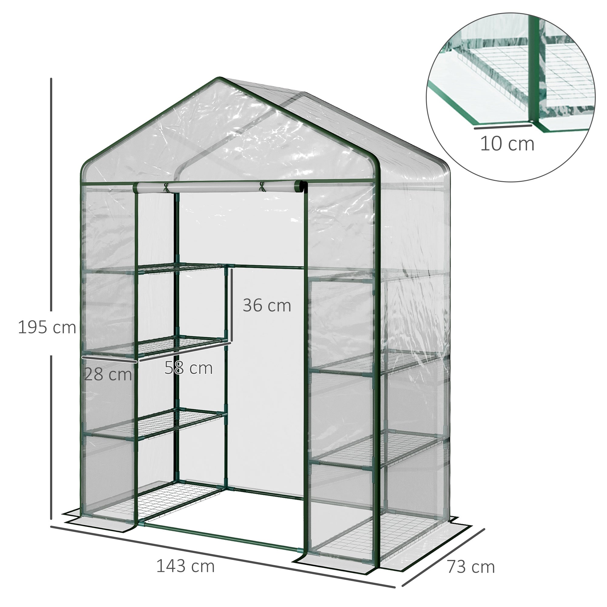 Outdoor Greenhouse 4-Tier Garden Greenhouse with Shelves Steel Frame Greenhouse for Plant Flowers Tomatoes 143x73x195 cm Transparent