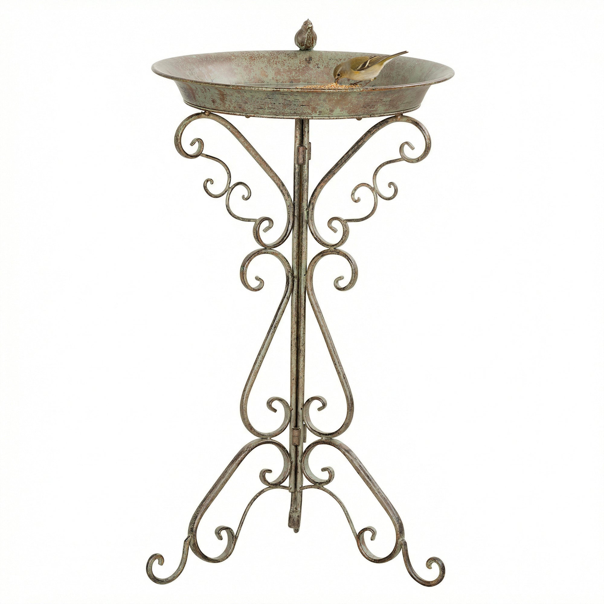 29.5 in Vintage Green Bird Bath with Bird Statue and Decorative Pedestal, Freestanding Garden Basin for Yard, Patio & Terrace, Green
