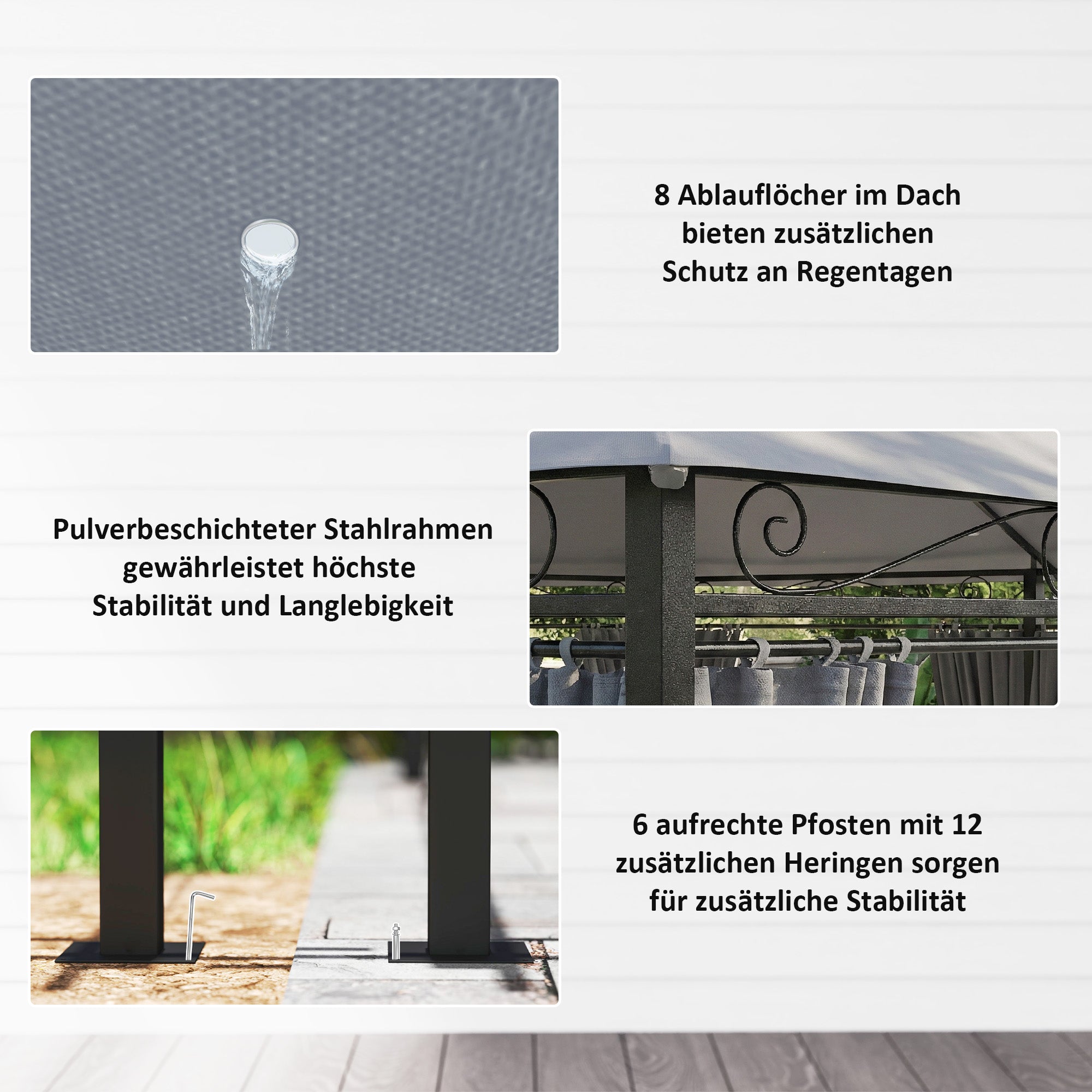 Gazebo 4 x 3 m (13 x 10 ft) — Water-Resistant, Sturdy Metal Pavilion with Double Roof and 6 Side Panels, Dark Gray