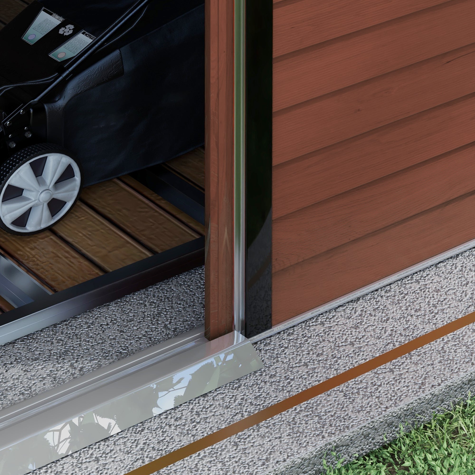 Tool Shed 4.4 m², Garden House with Pent Roof, Sliding Door, Foundation, Easy Assembly 240 x 206 x 198 cm, Tool Shed made of Galvanized Steel, Weatherproof, for Garden, Teak