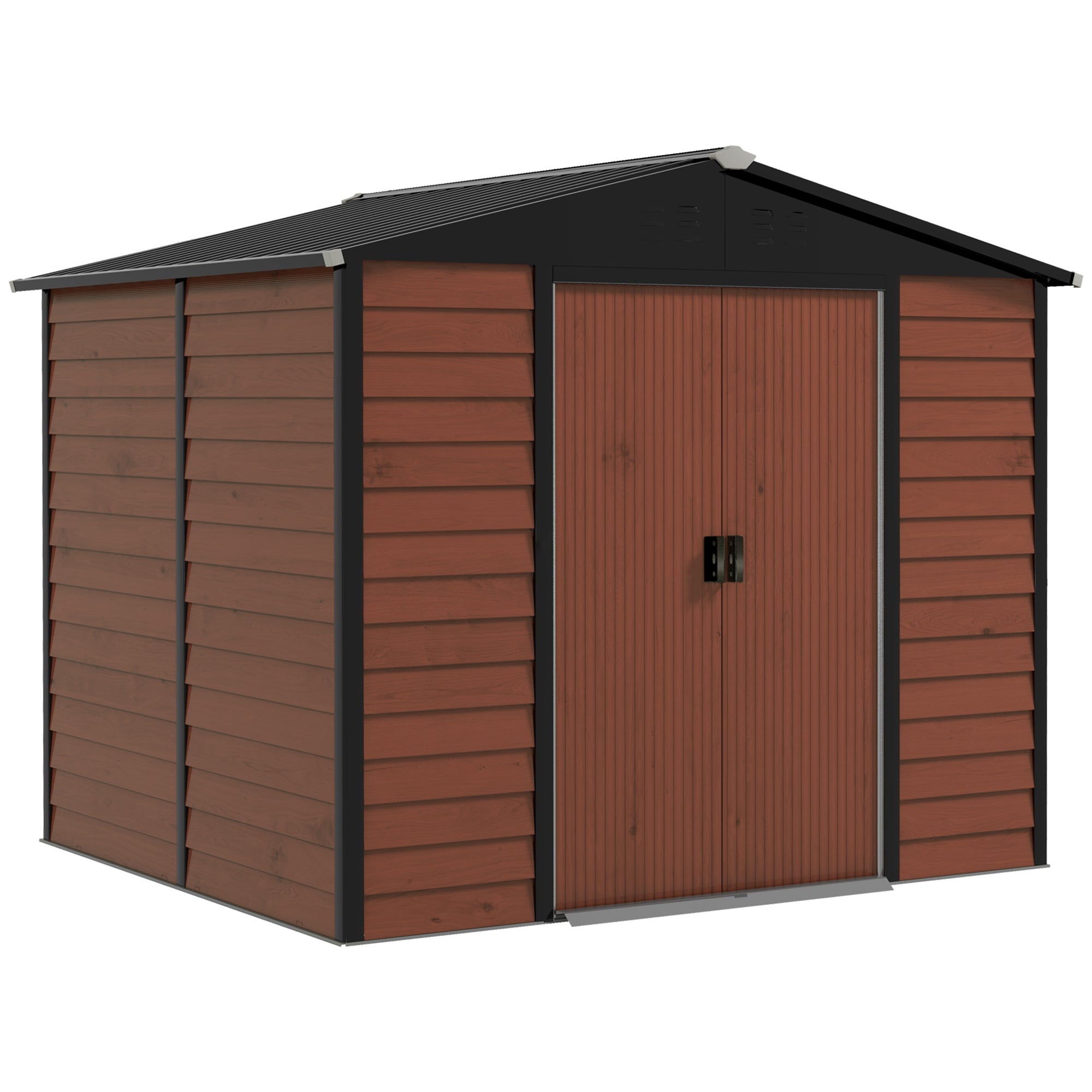 Tool Shed 4.4 m², Garden House with Pent Roof, Sliding Door, Foundation, Easy Assembly 240 x 206 x 198 cm, Tool Shed made of Galvanized Steel, Weatherproof, for Garden, Teak