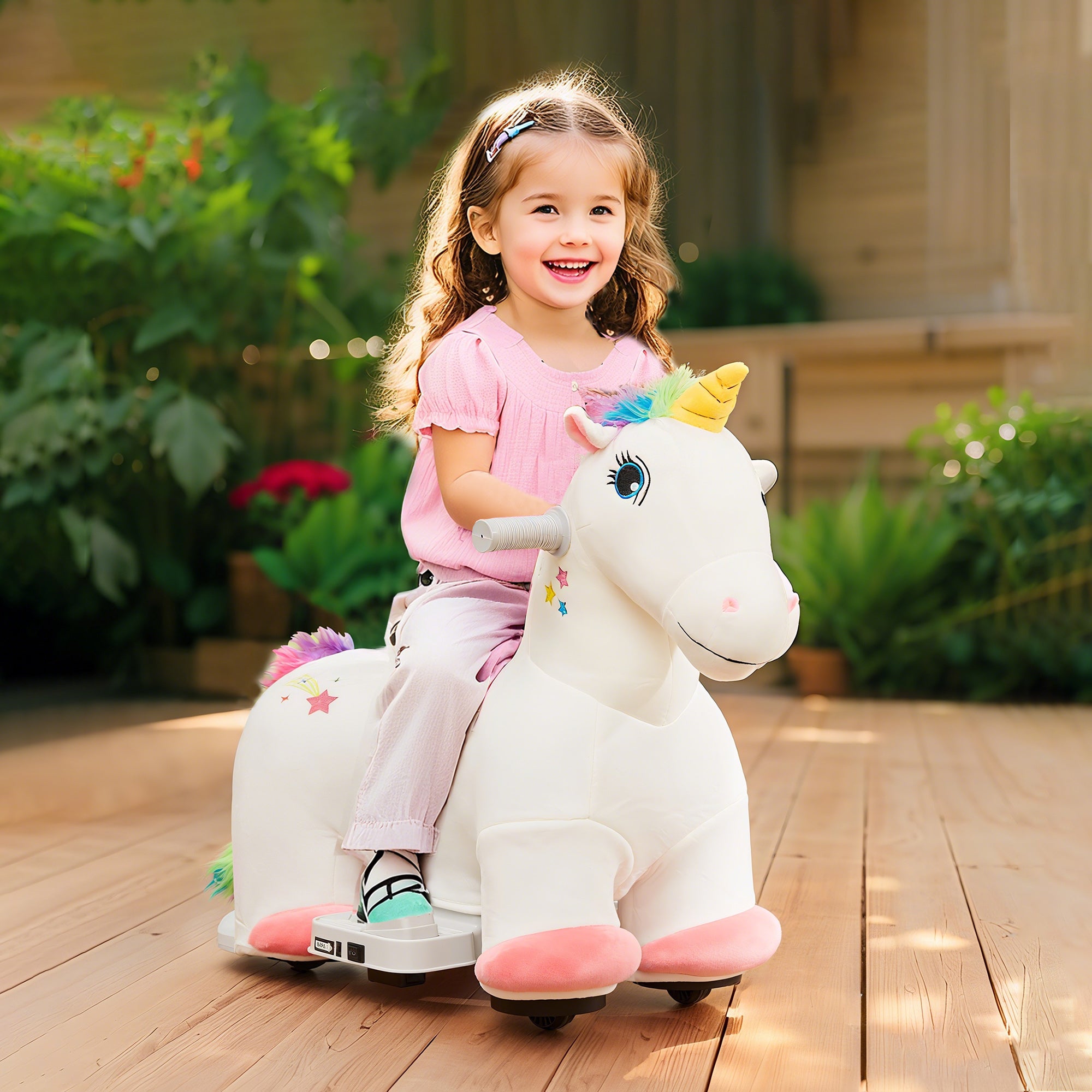 6V Kids Electric Car in Unicorn Shape, 2 km/h Ride-On Toy with Music, Ride-On Toy with Foot Pedal, Electric Horse for Kids 1.5-3 years, White