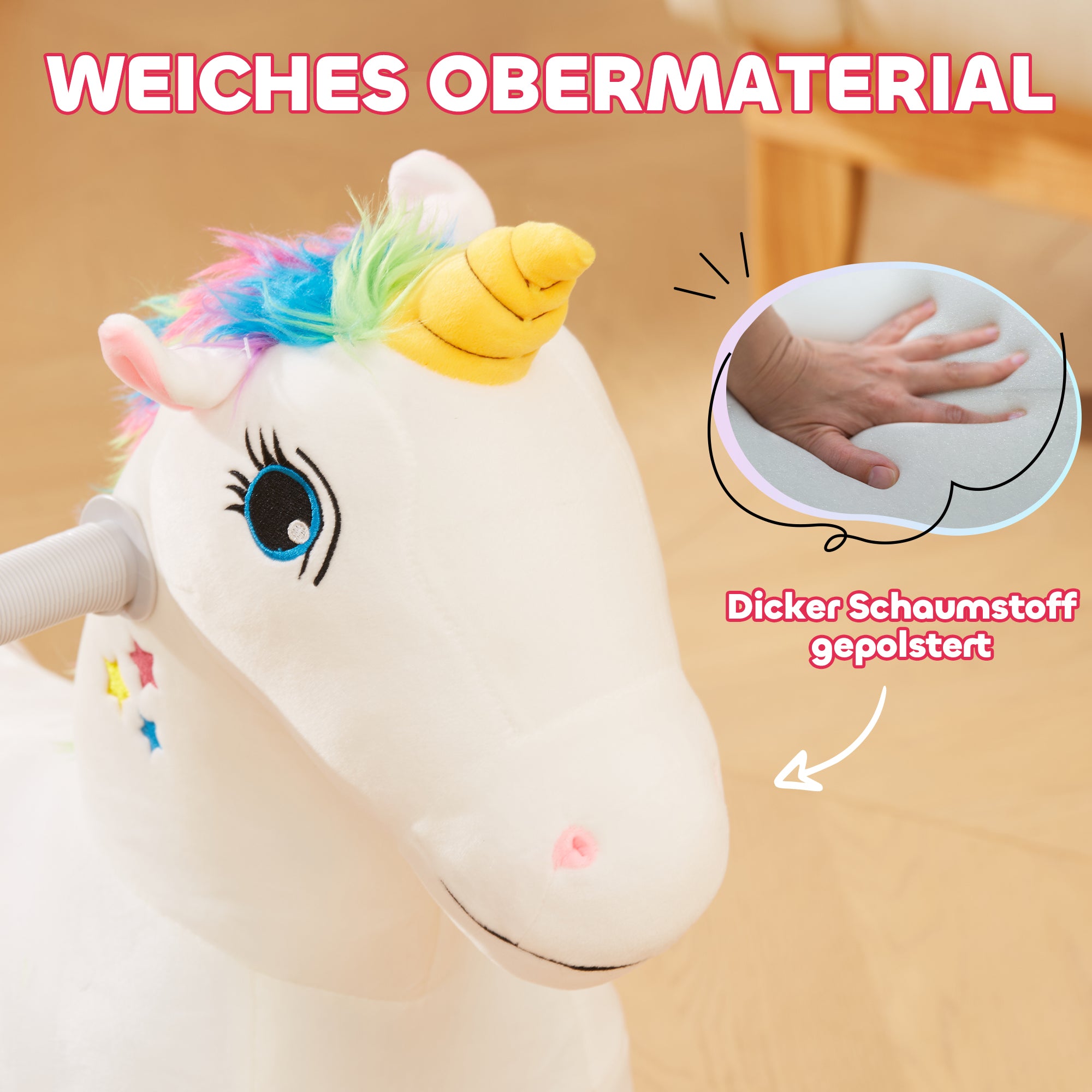 6V Kids Electric Car in Unicorn Shape, 2 km/h Ride-On Toy with Music, Ride-On Toy with Foot Pedal, Electric Horse for Kids 1.5-3 years, White