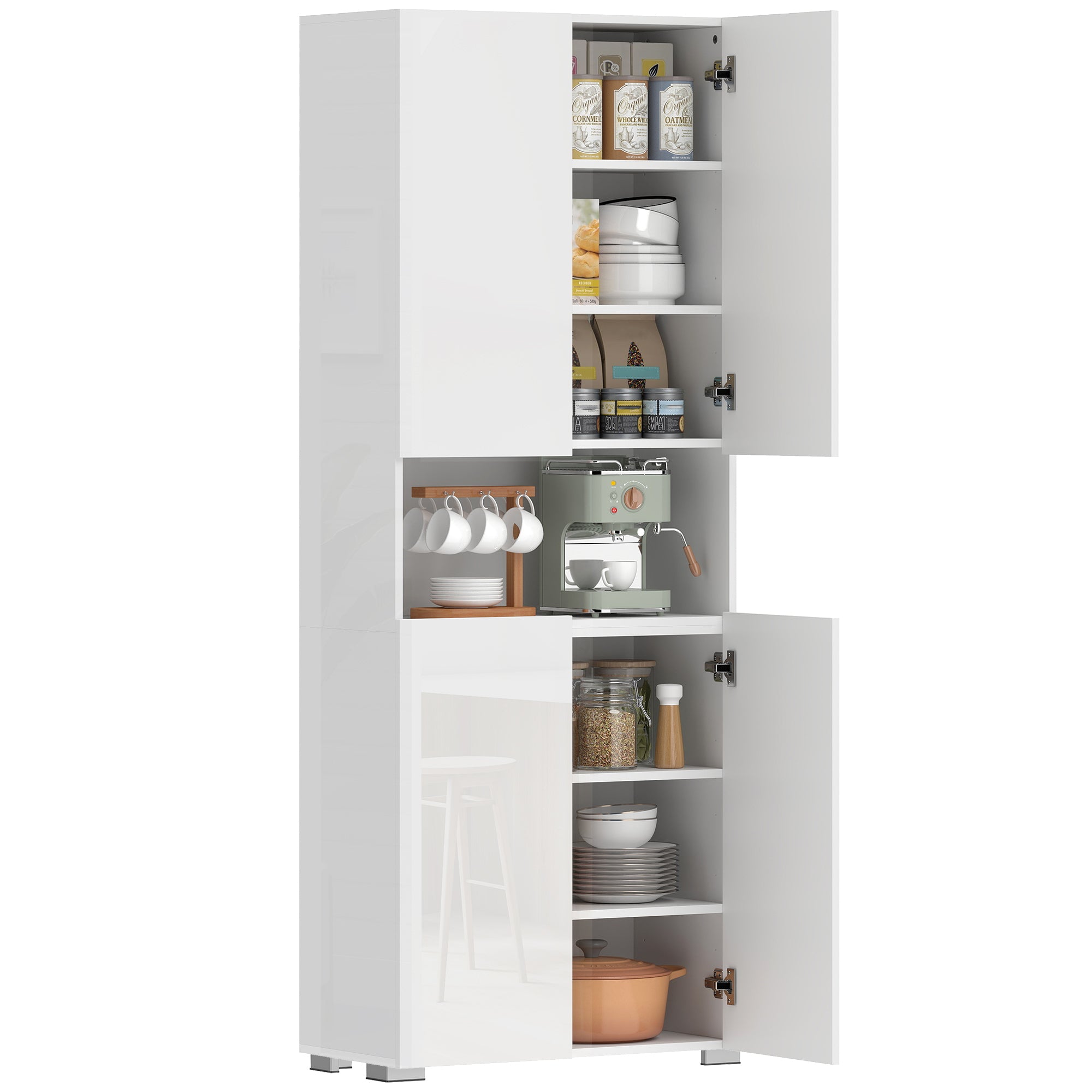 71 in Tall Freestanding Kitchen Pantry – High-Gloss White, Soft-Close Doors & Adjustable Shelves