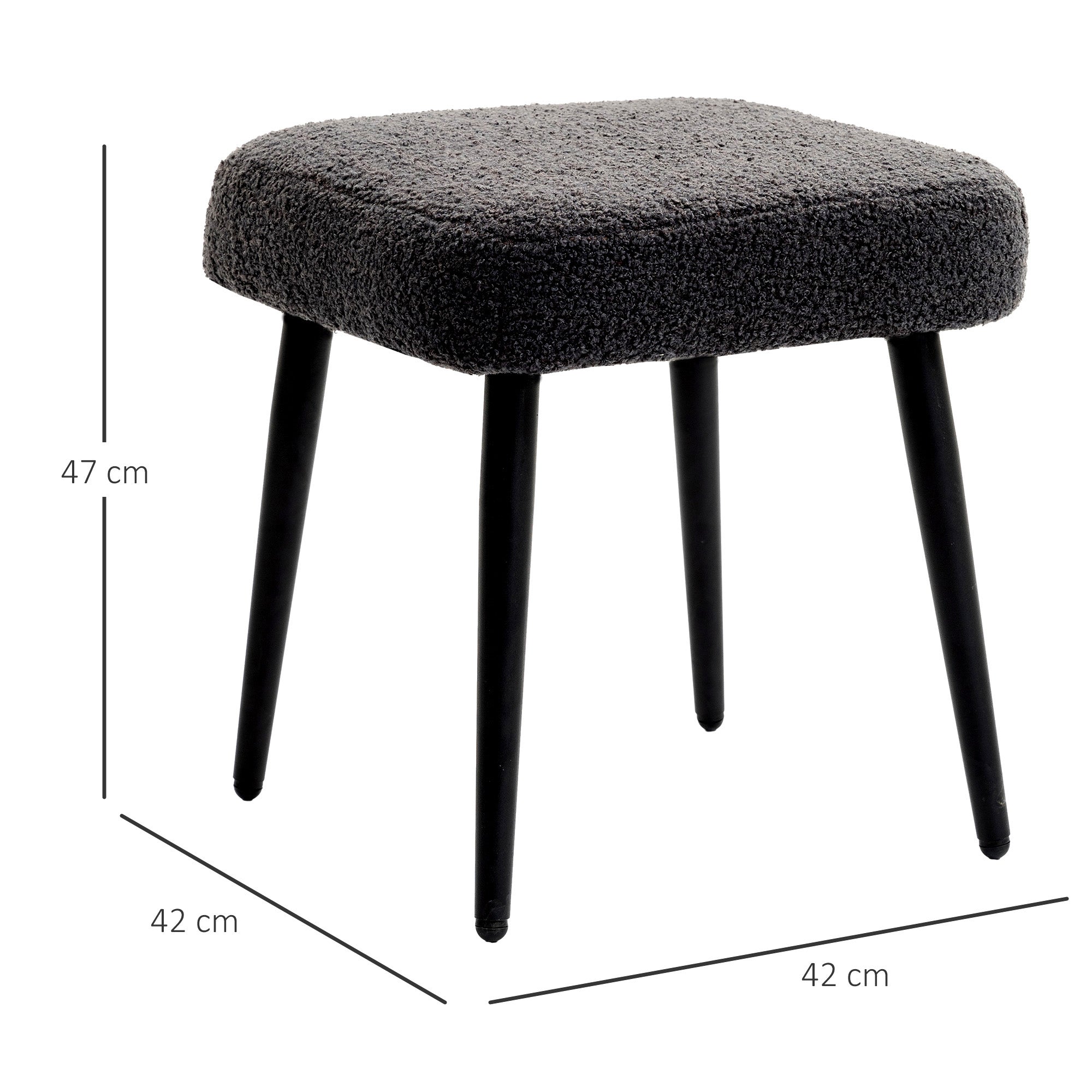 Footstool Seat Stool Square Makeup Stool Footrest with Cashmere Look, Steel Legs, for Living Room, Bedroom, Dark Gray, 42 x 42 x 47 cm