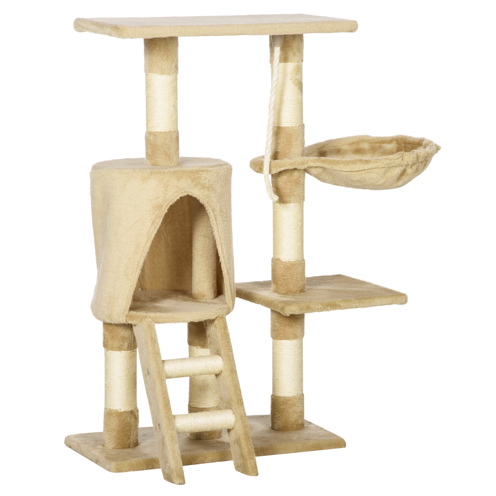 Cat Scratching Tree 55x30x95 cm with Nest Platform House Ladder Play Rope Particleboard and Covered in Plush Brown