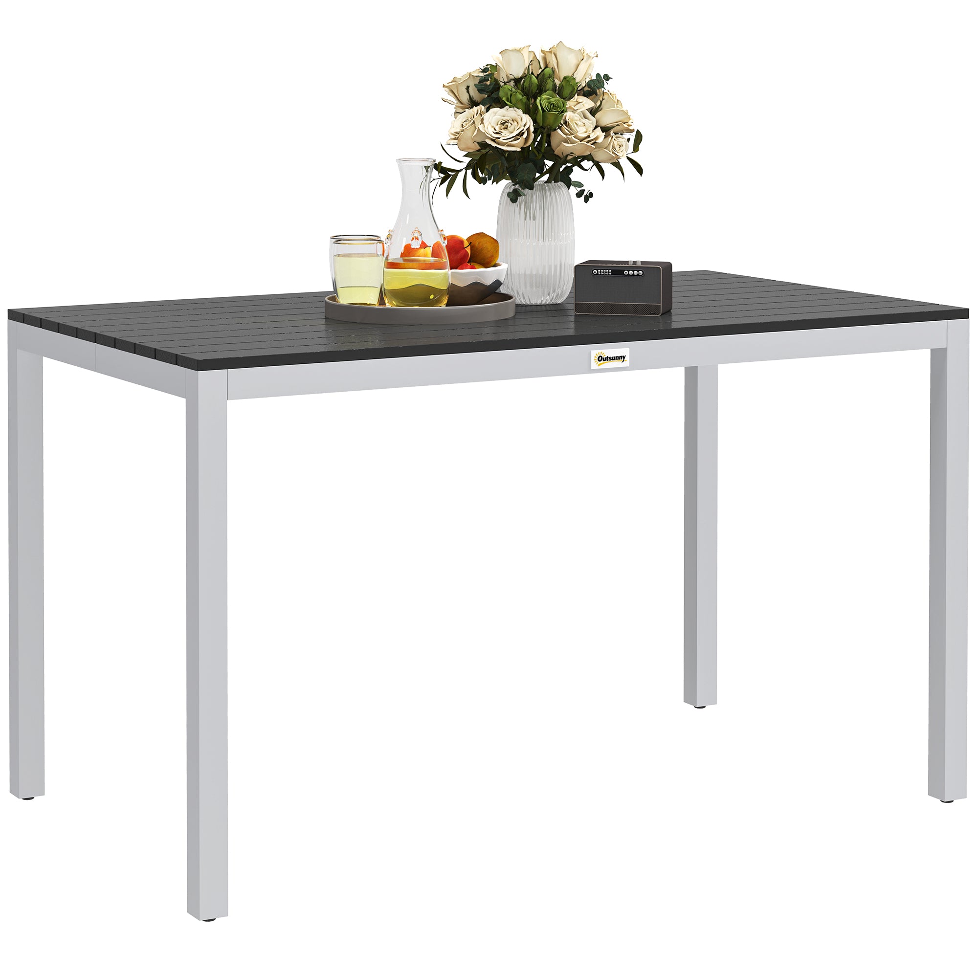 Aluminum Garden Table 120x70 cm Weatherproof Patio Table with Wood Look, Non-Slip Buffet Table Camping Table for 4-6 People Terrace Table Outdoor Dining Table for Garden, Balcony Black