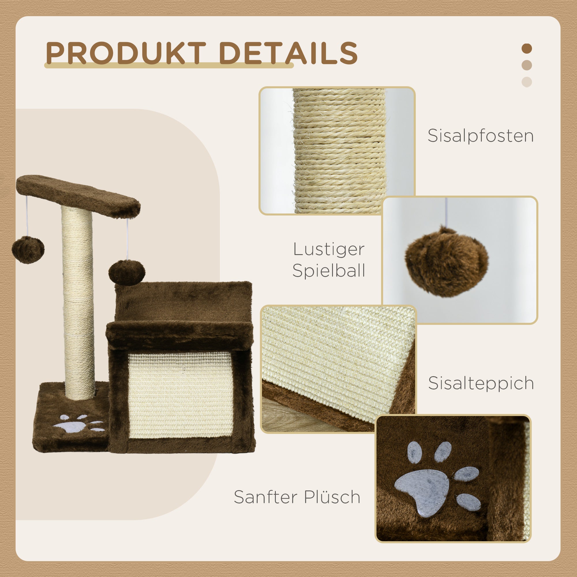 Small Cat Scratching Tree Cat Play Tree Scratching Post for Cats with Toy Ball Brown L40 x W30 x H43 cm