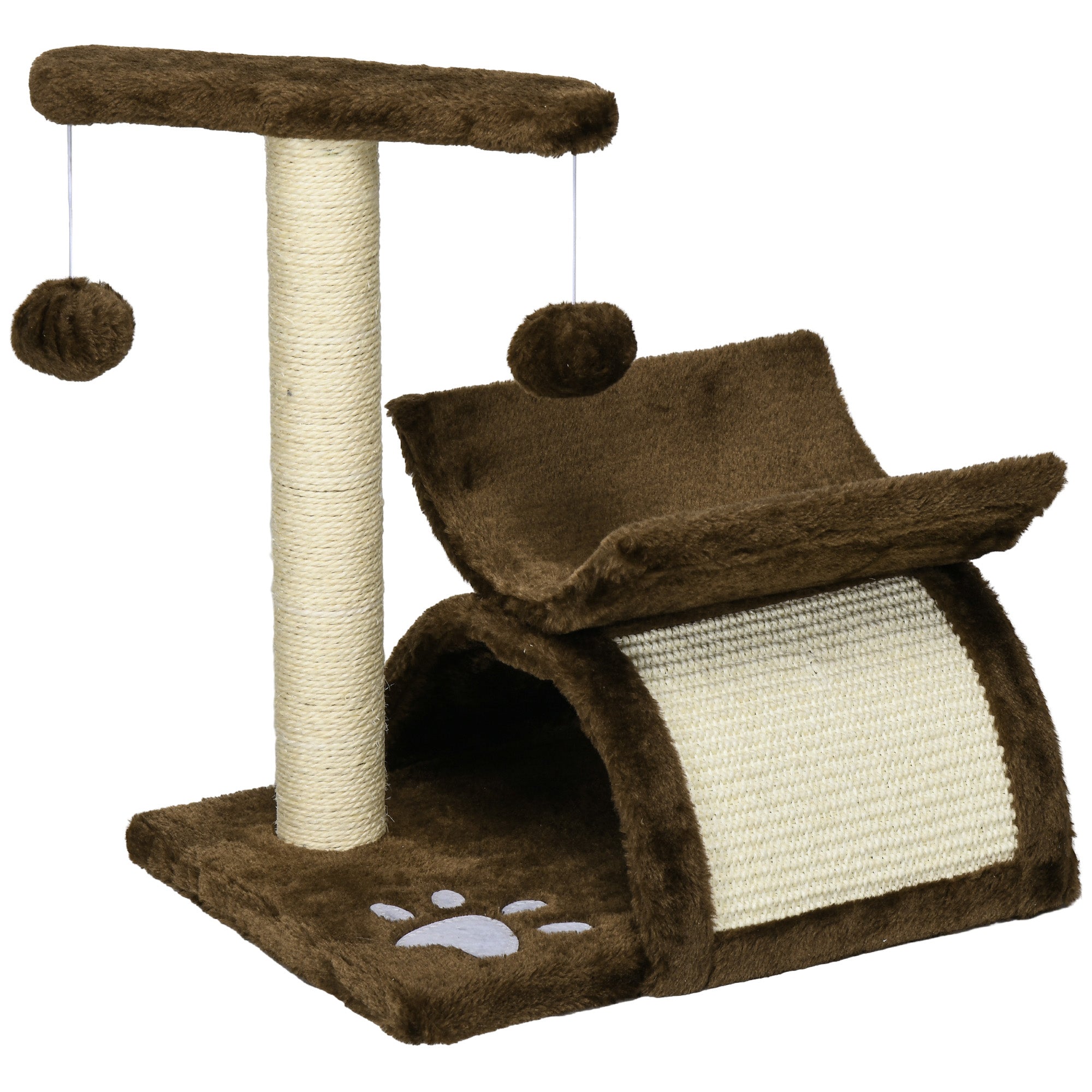 Small Cat Scratching Tree Cat Play Tree Scratching Post for Cats with Toy Ball Brown L40 x W30 x H43 cm