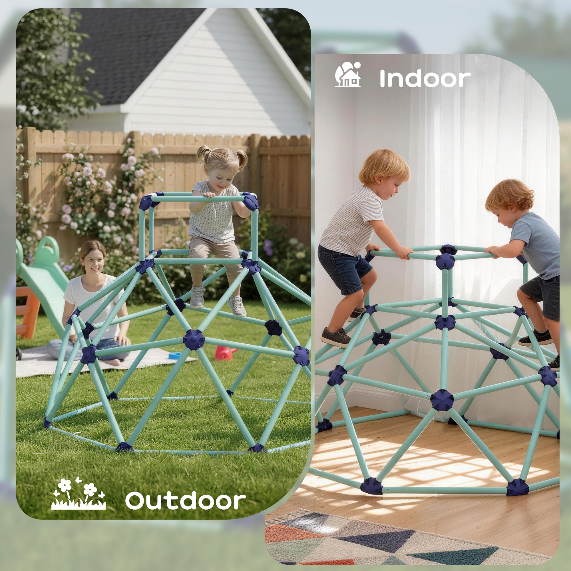 Climbing Dome Ø182.5 cm — UV-Resistant, Waterproof Outdoor Climbing Structure for Kids up to 90 kg, Ages 3–8, Plastic, Blue