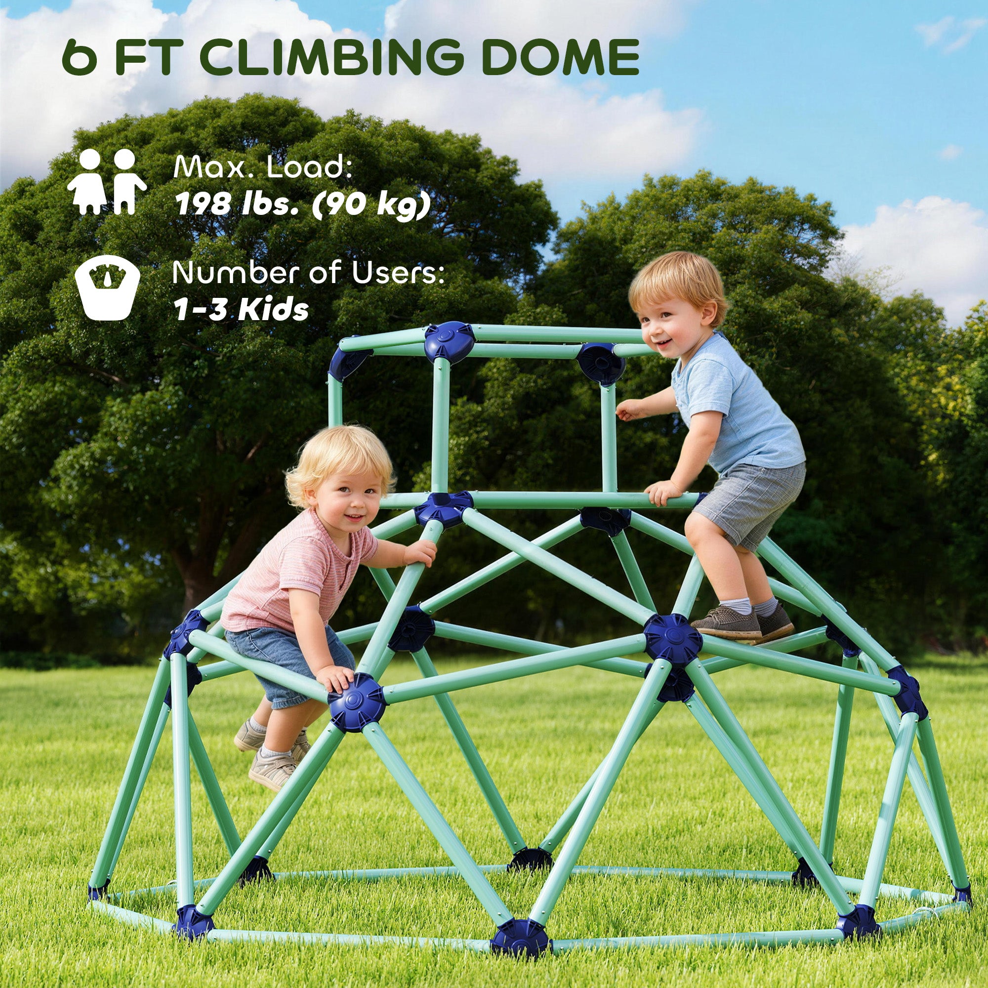 Climbing Dome Ø182.5 cm — UV-Resistant, Waterproof Outdoor Climbing Structure for Kids up to 90 kg, Ages 3–8, Plastic, Blue